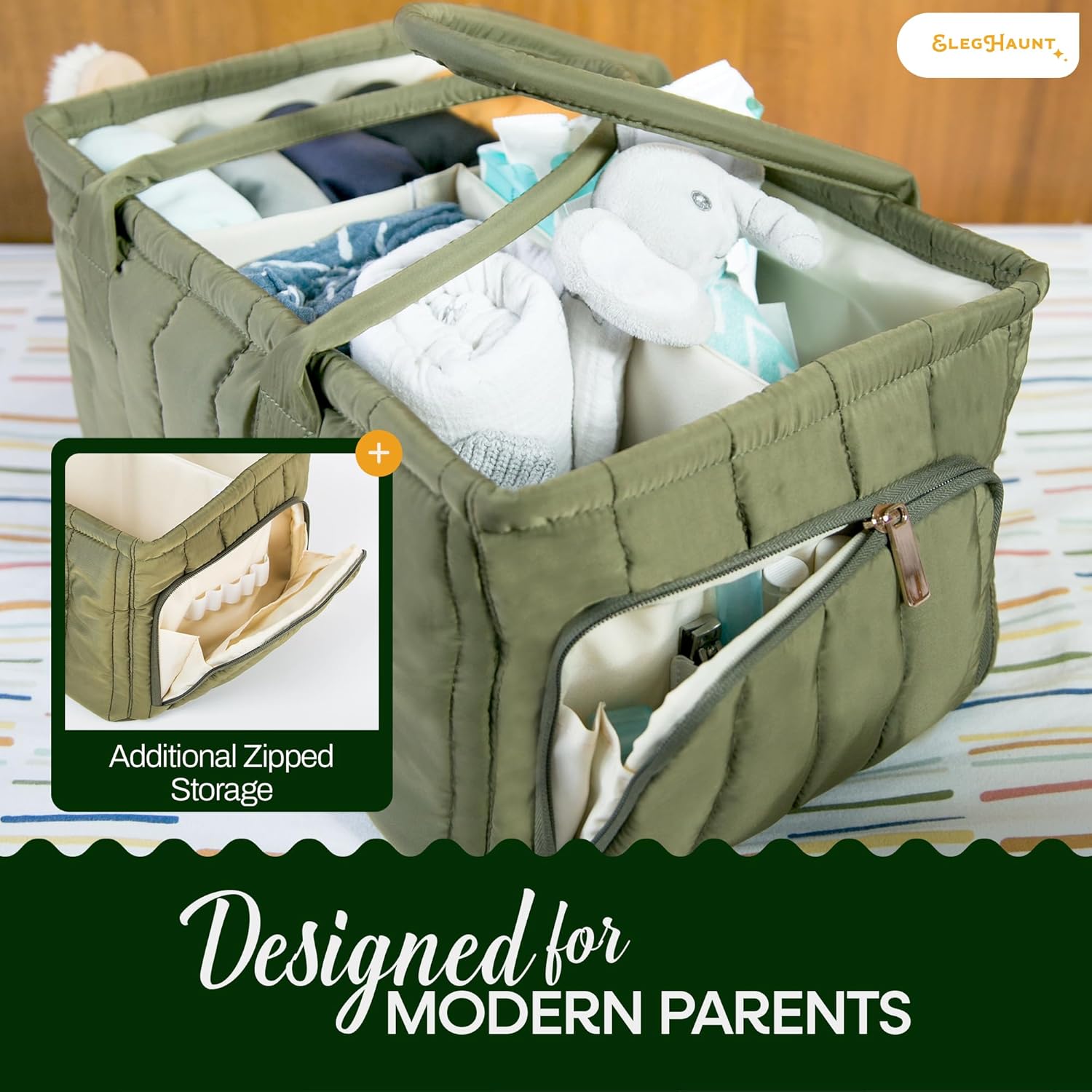 Large Diaper Caddy Organizer with Handle - Deep Olive Green