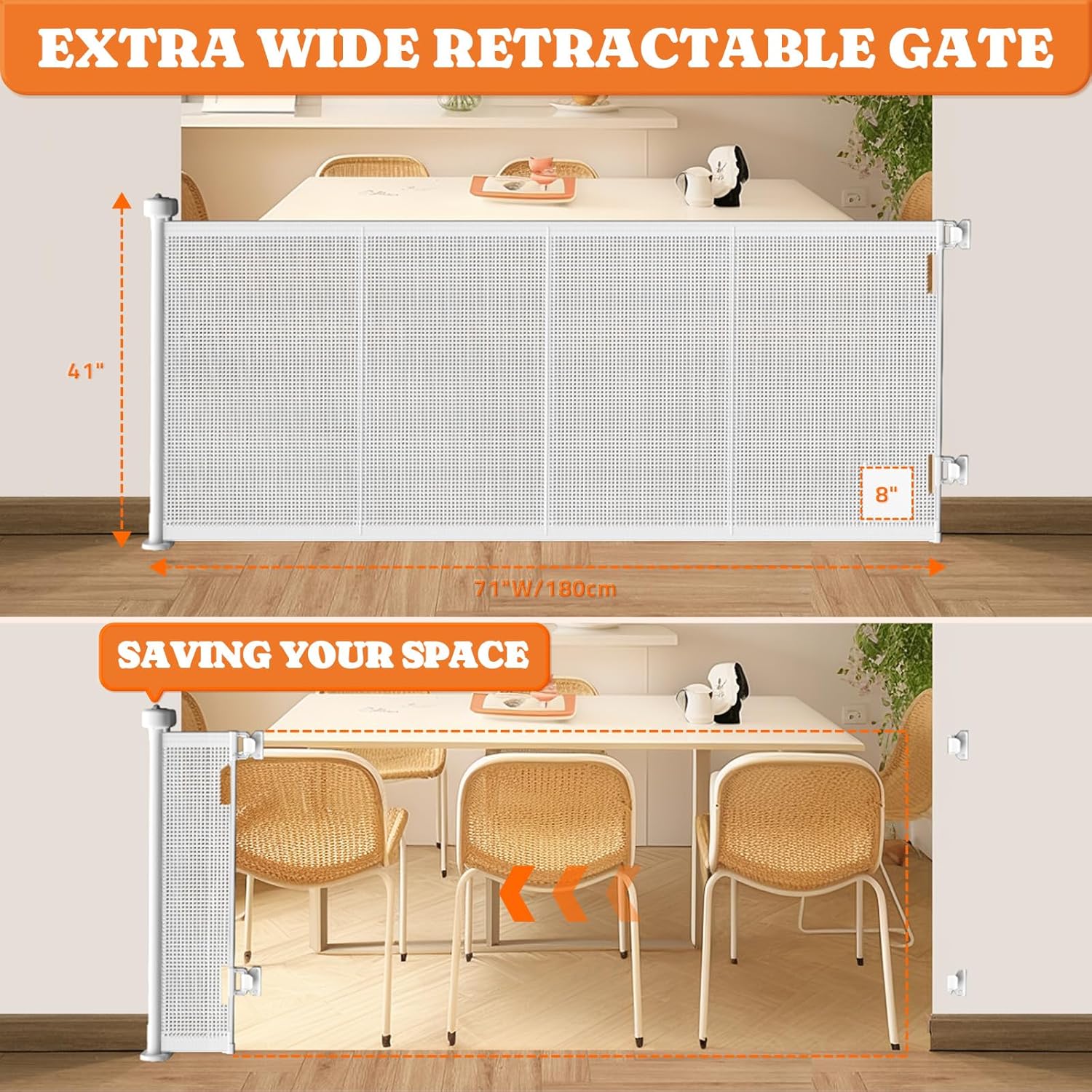 Pawtners Retractable Baby Gate with Cat Door - Extra Wide 71