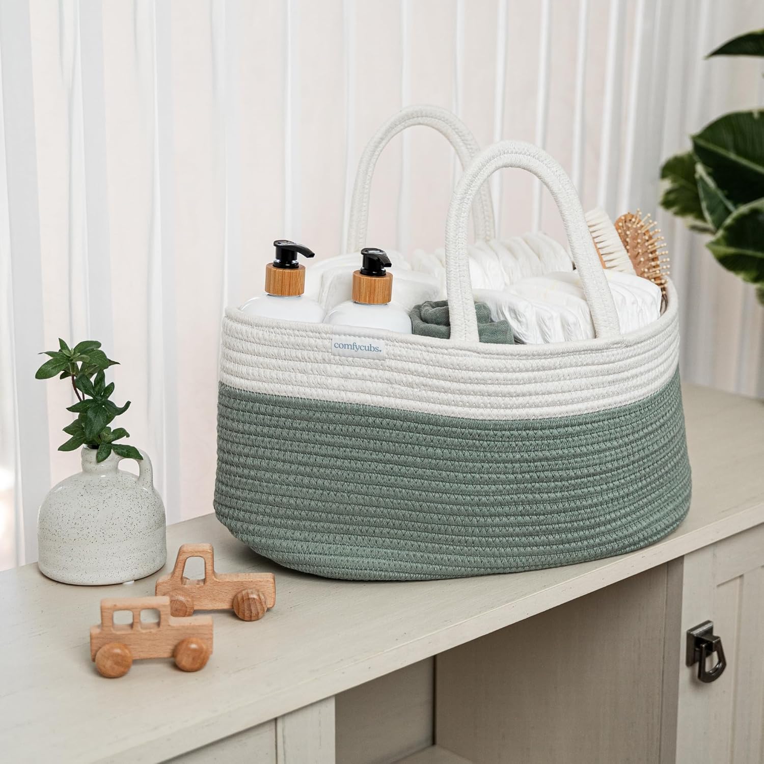 Comfy Cubs Sage Rope Diaper Caddy Organizer