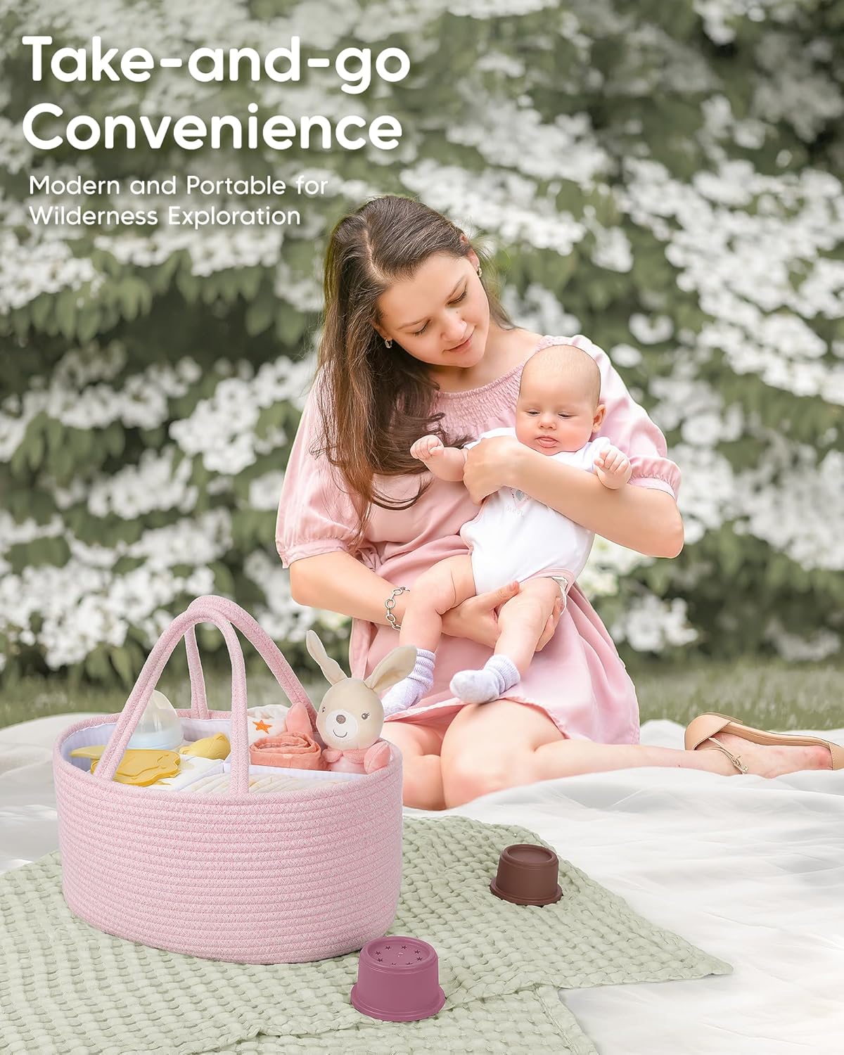 Maliton Baby Diaper Caddy Organizer with Cotton Rope Basket 1