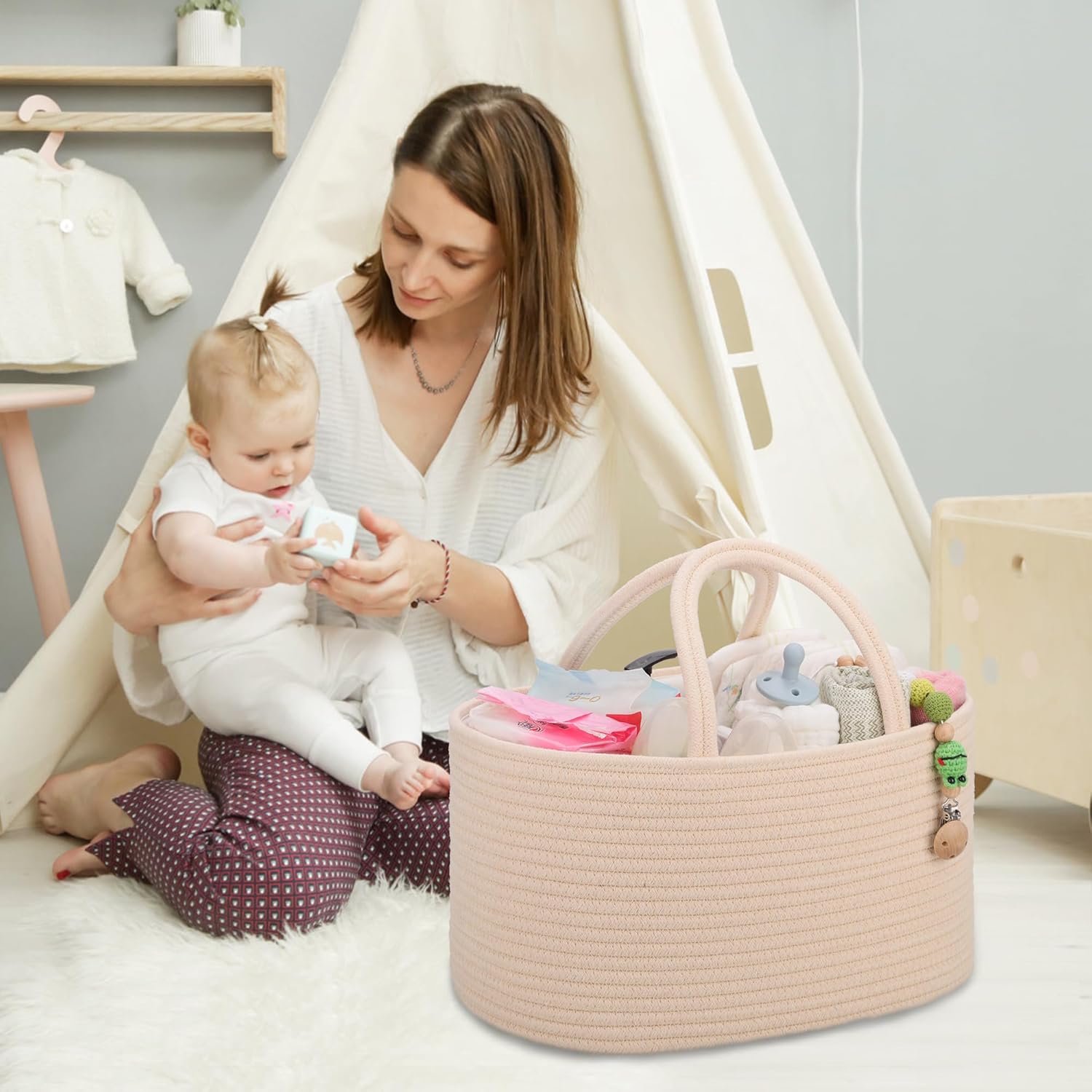 COMSE 2 Pack Baby Diaper Caddy Organizer with Dividers