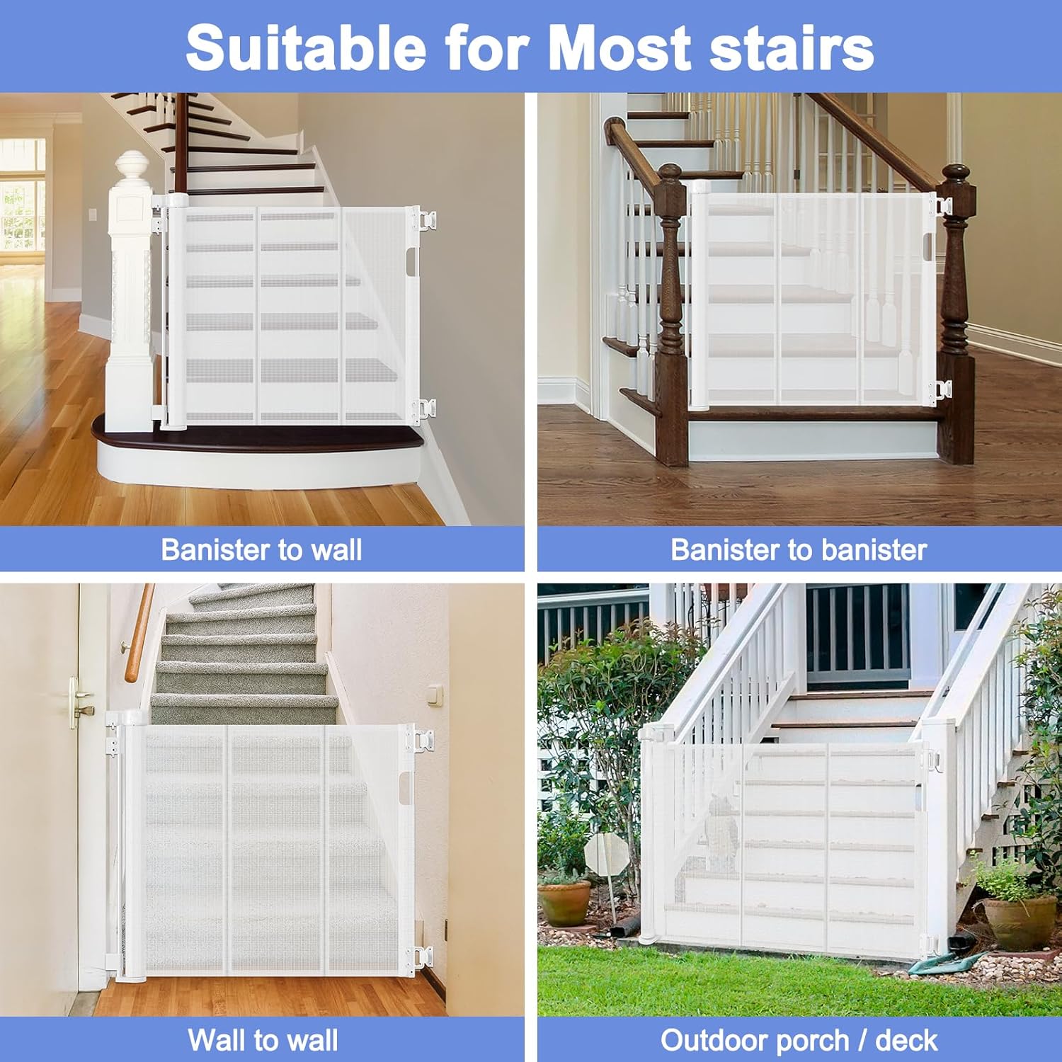 Reinforced Retractable Baby Gate for Stairs 55 Inch