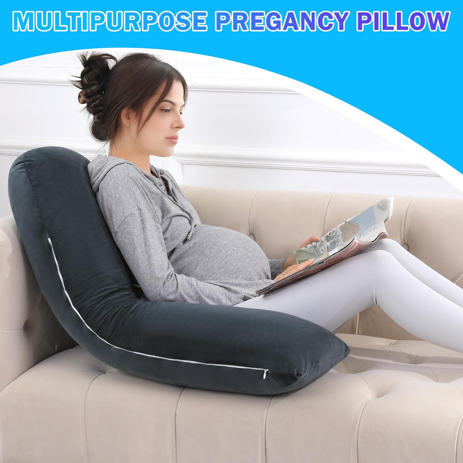 HOMBYS Shredded Memory Foam J-Shaped Pregnancy Pillow