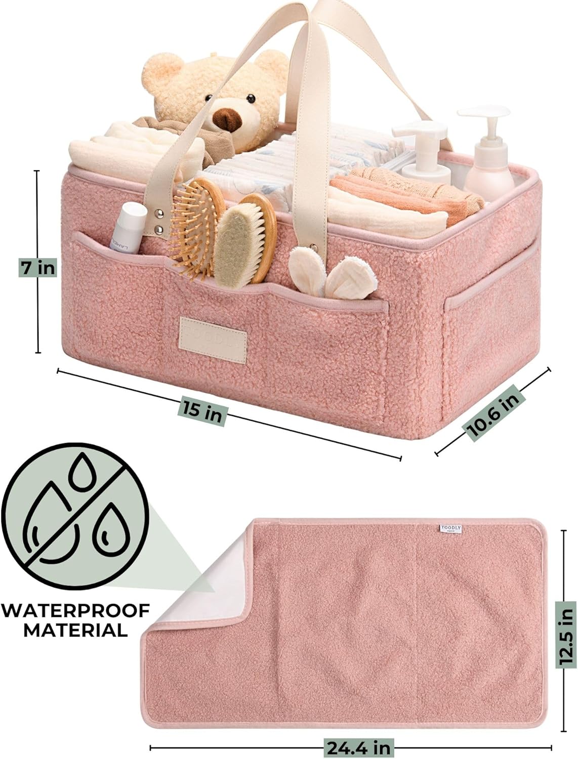 Toodly Baby Diaper Caddy Organizer with Changing Mat