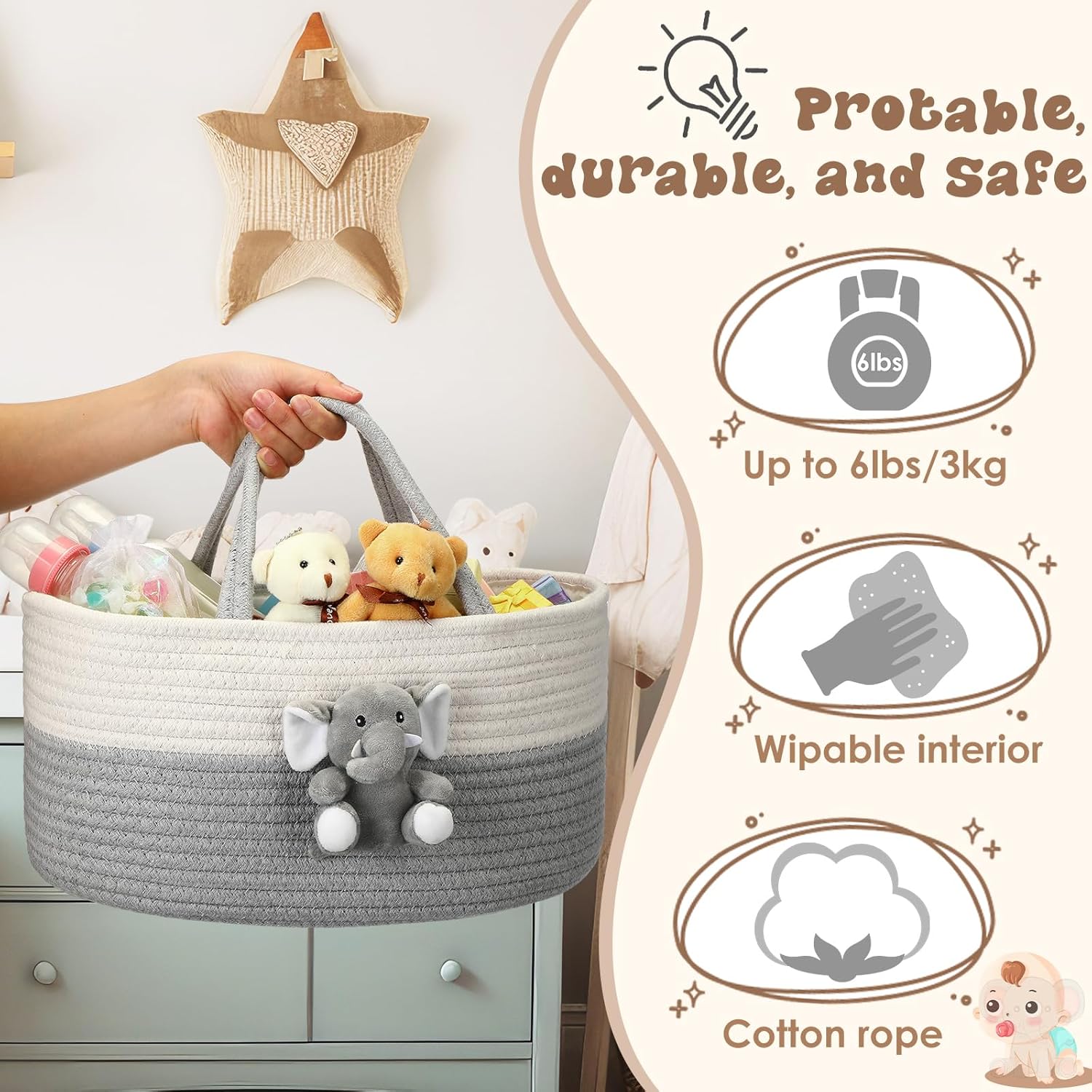 FoldTier Elephant Diaper Caddy Organizer Cart for Nursery