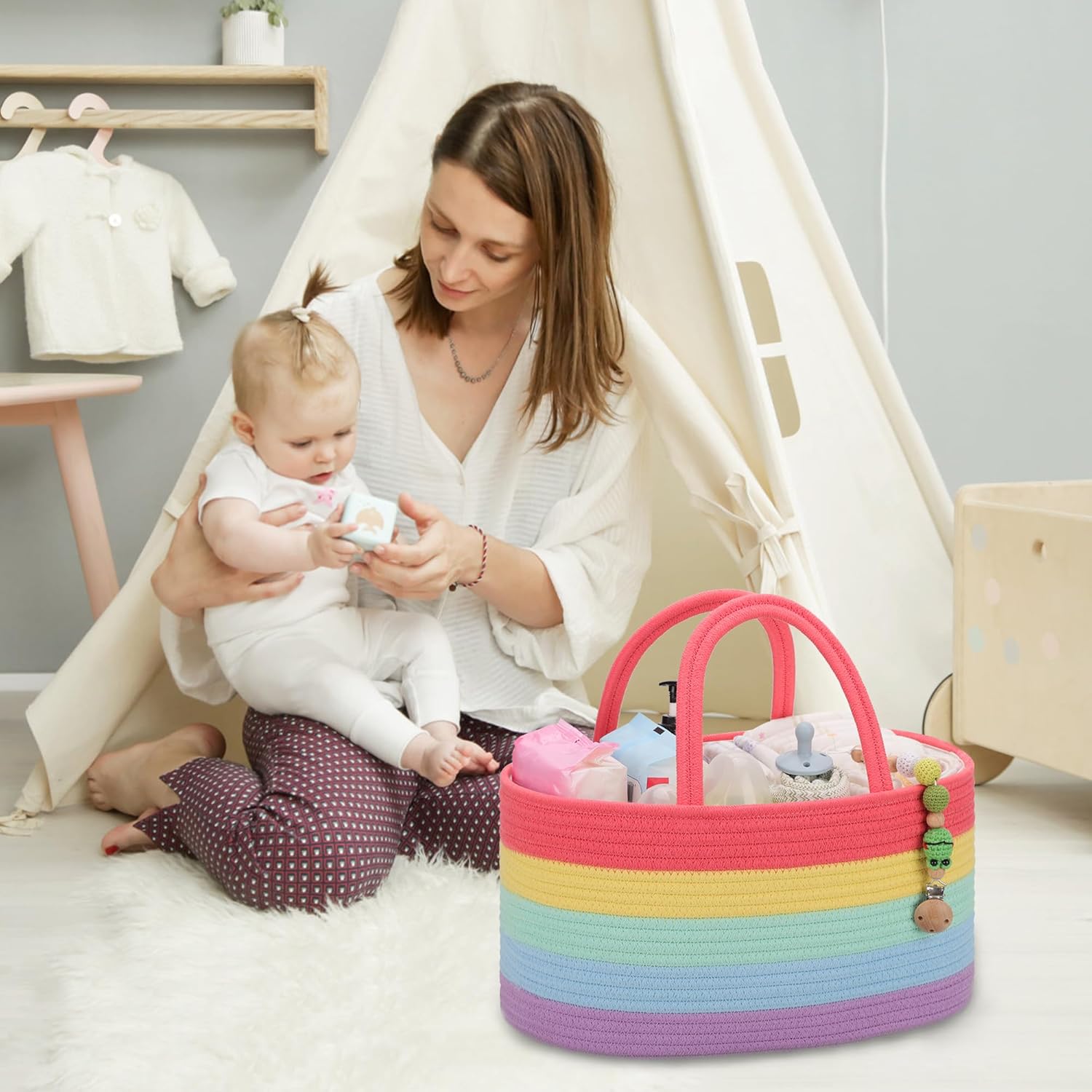 COMSE Large Diaper Caddy with Removable Dividers