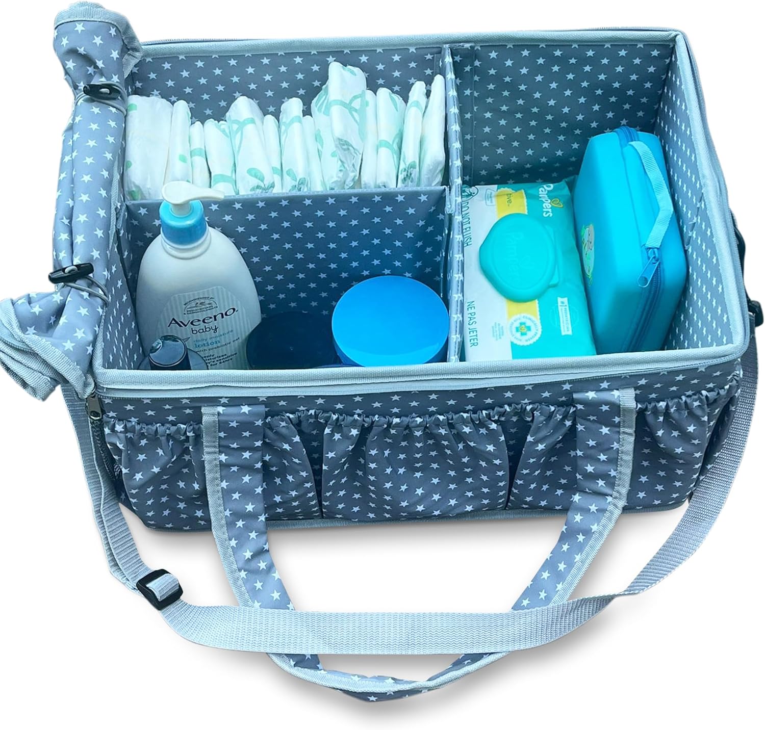 Extra Large Diaper Caddy with Lid Cover and Shoulder Strap