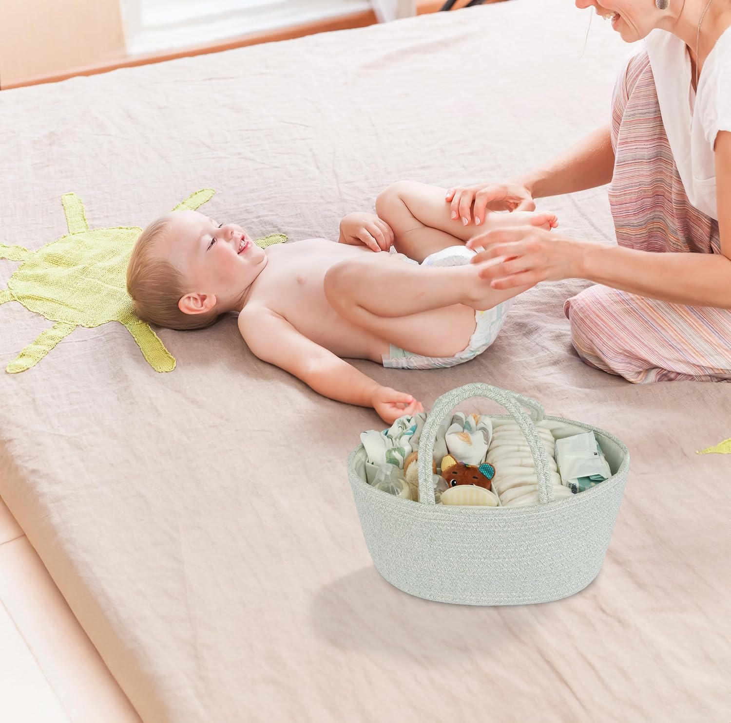JUNBOLE Cotton Rope Diaper Caddy Organizer