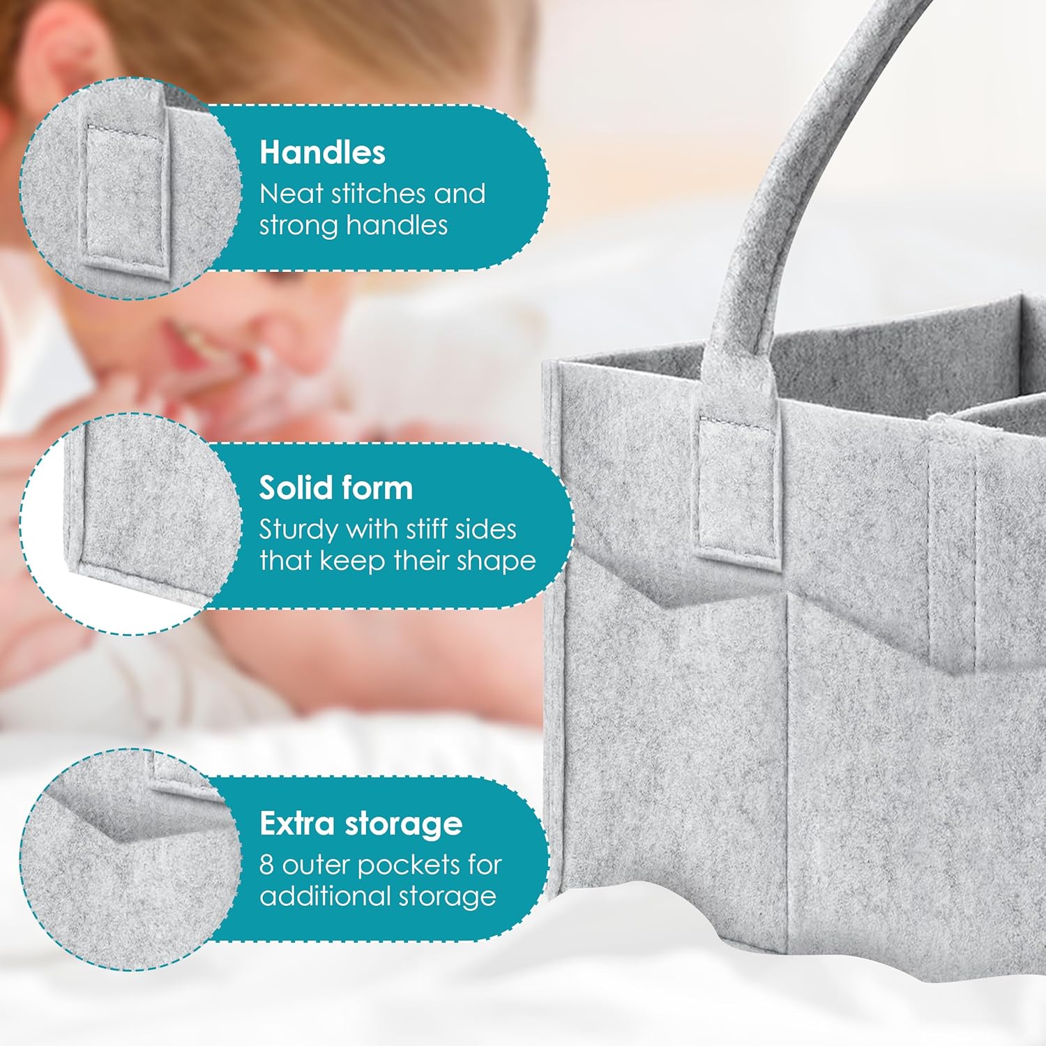 Cute Castle 2 Pack Diaper Caddy Organizer - Portable Grey Large