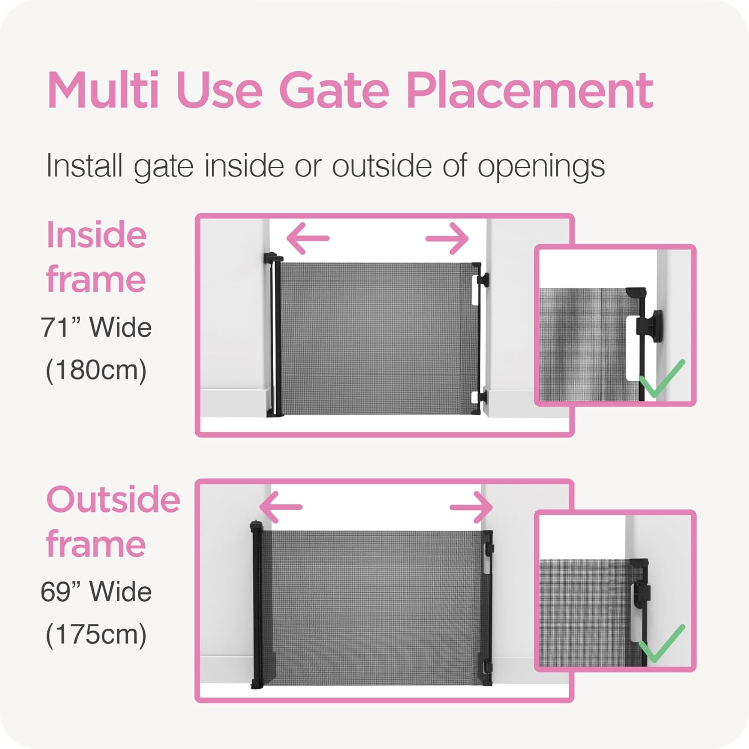 Perma Child Safety Retractable Baby Gate - 33 x 71 Gray