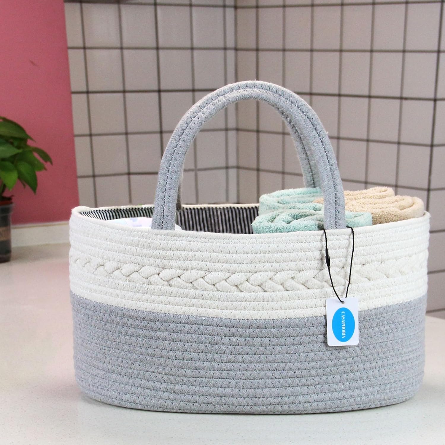 Casaphoria Caddy Organizer - Cream Gray 145 Inch Cotton Basket