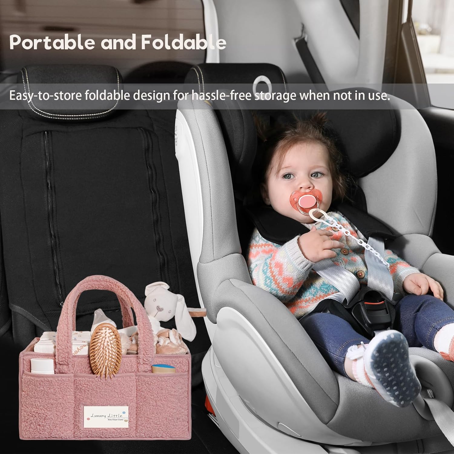 Luxury Little Diaper Caddy Organizer - Pink Cotton Rope Basket