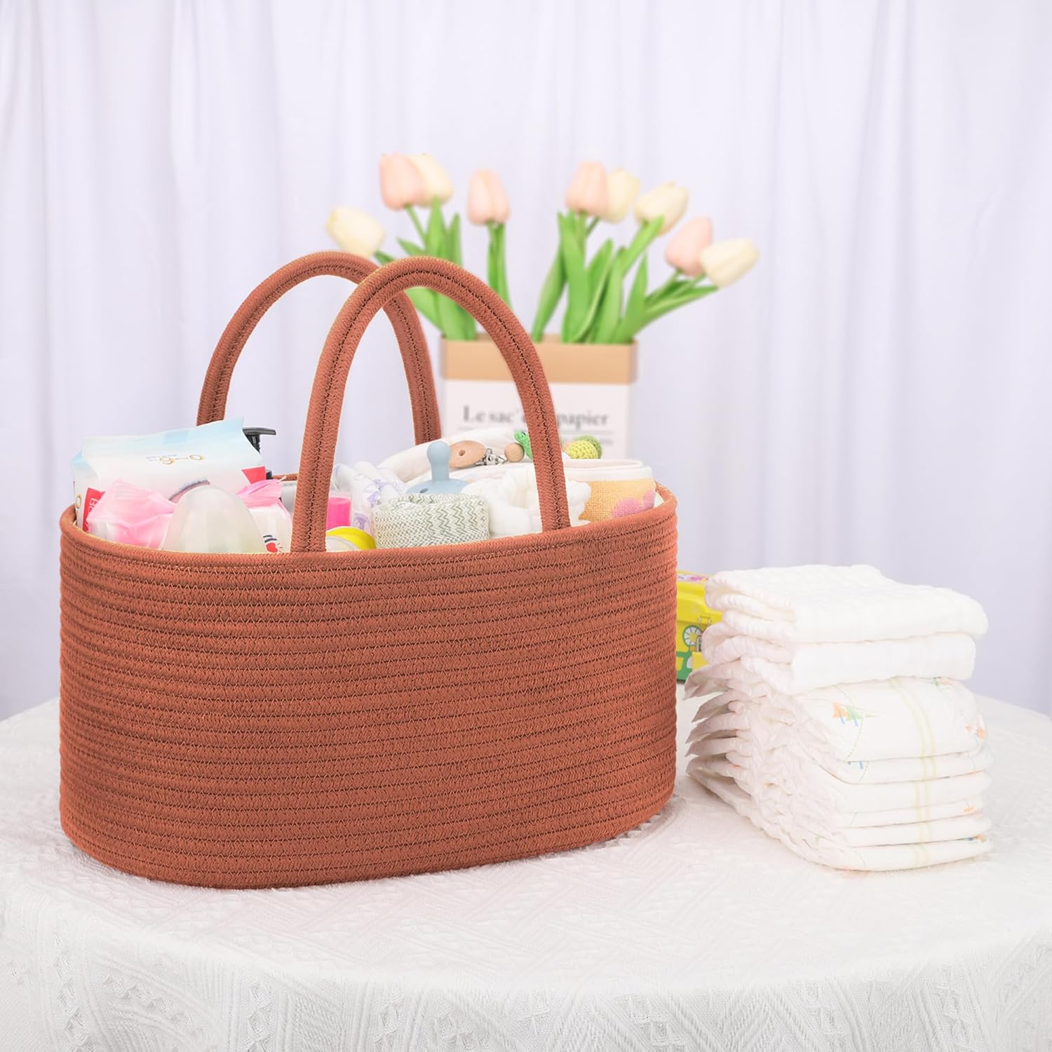 COMSE Large Diaper Caddy with Handles and Dividers