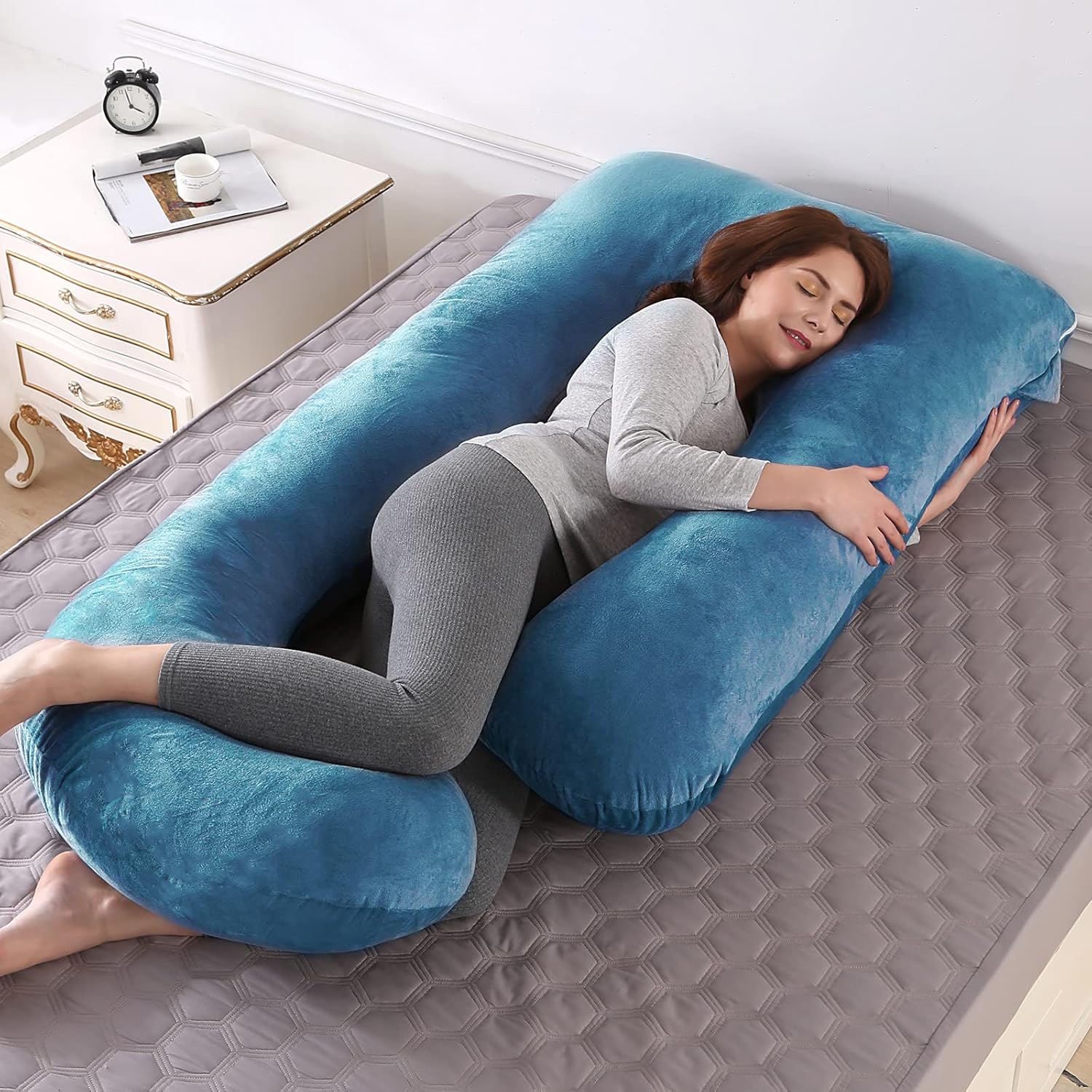 SLIGUY G-Shaped Pregnancy Pillow Case 57-Inch Velvet Double Zipper