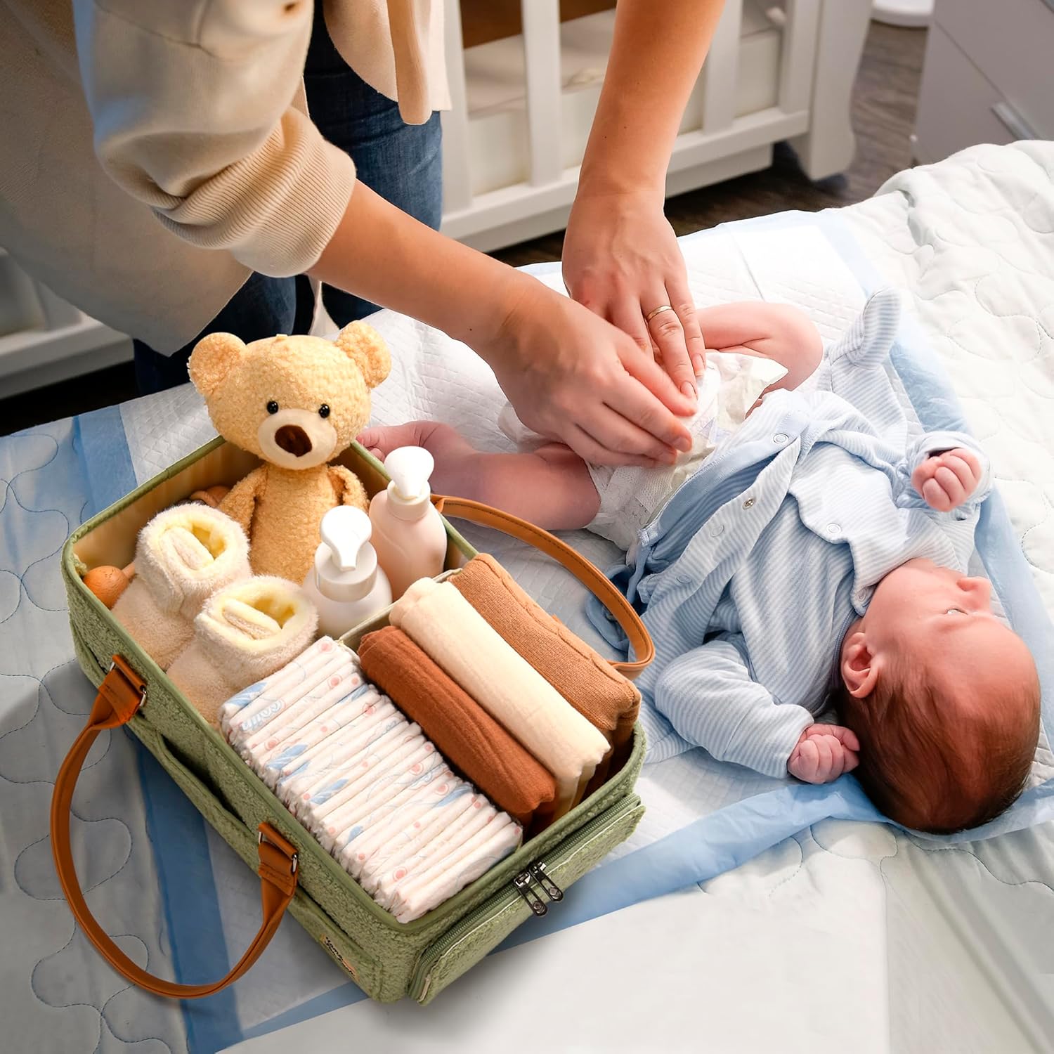 Baby Diaper Caddy Organizer with Handle and Storage