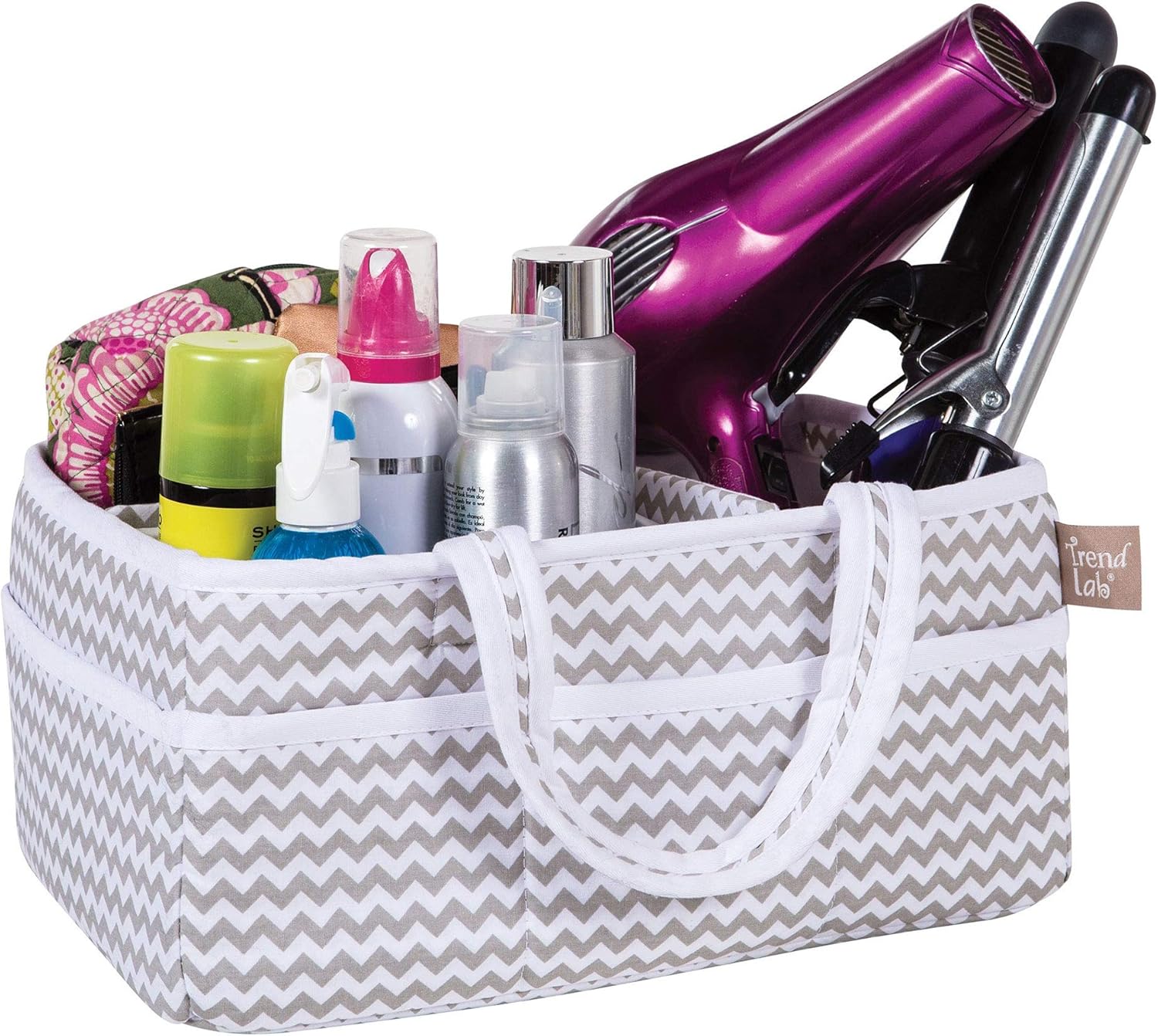 Dove Gray Chevron Storage Caddy Organizer - 12x6x8 inches