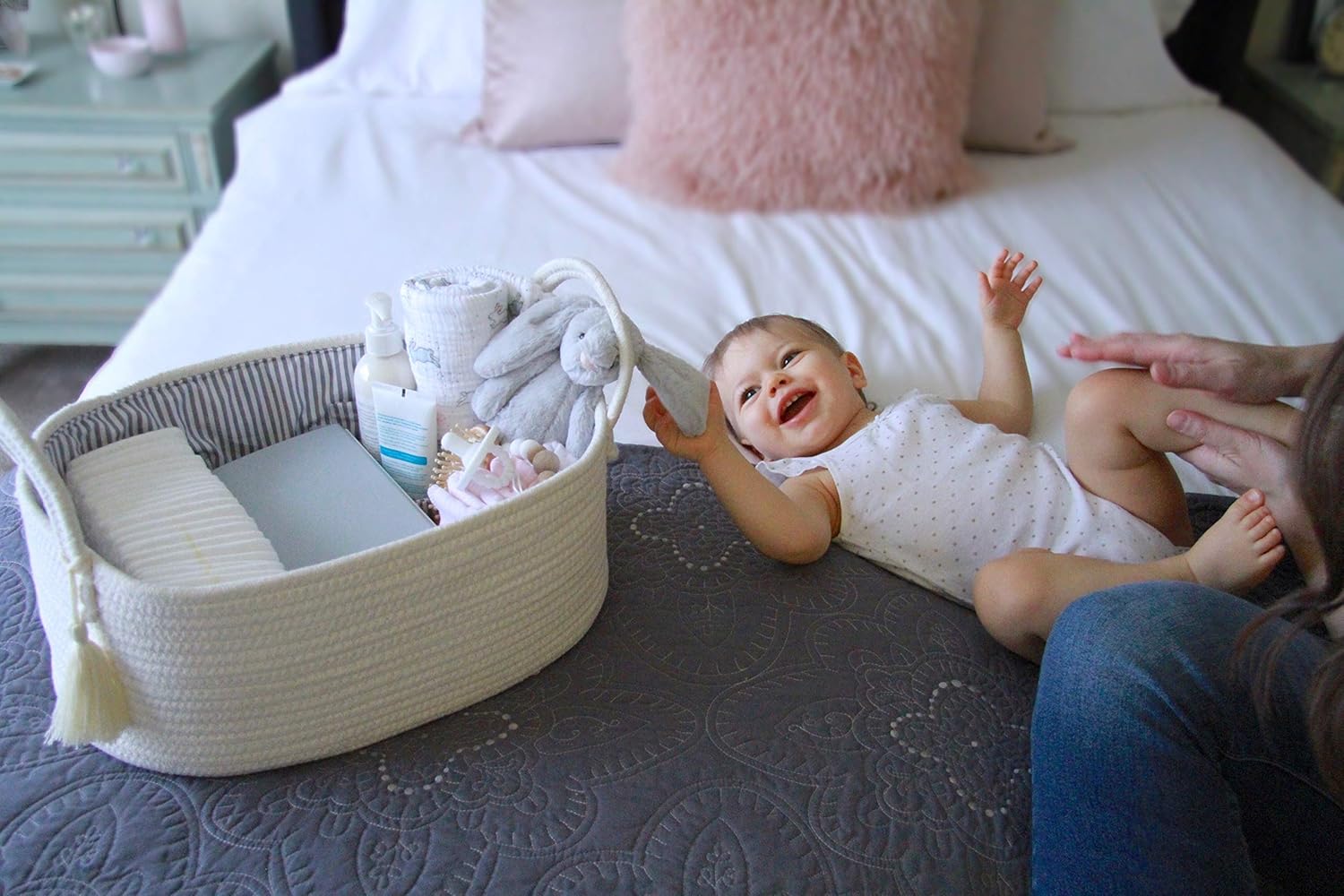 Garifon Emmy Baby Co Rope Diaper Caddy Organizer - Large Creamy White
