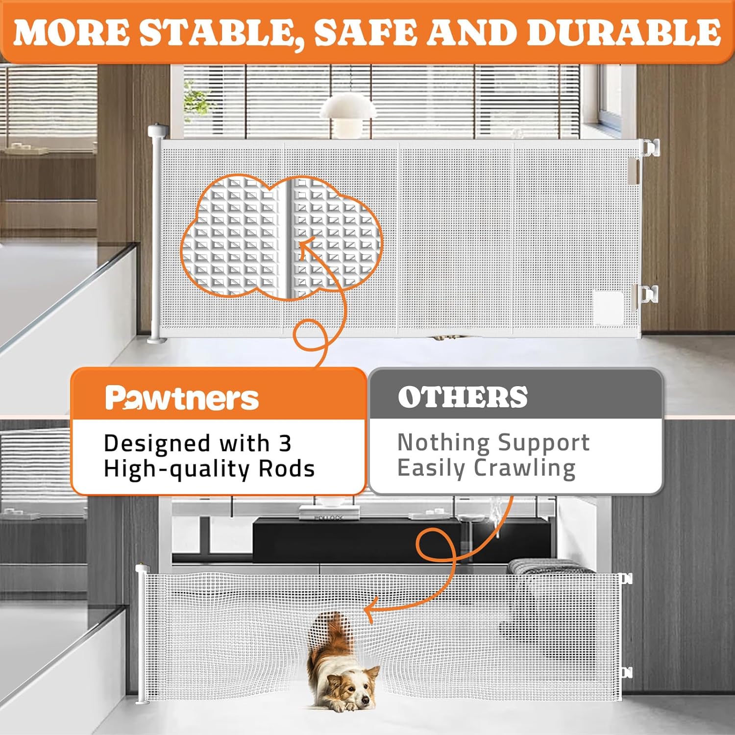 Pawtners Retractable Baby Gate with Cat Door - Extra Wide 71