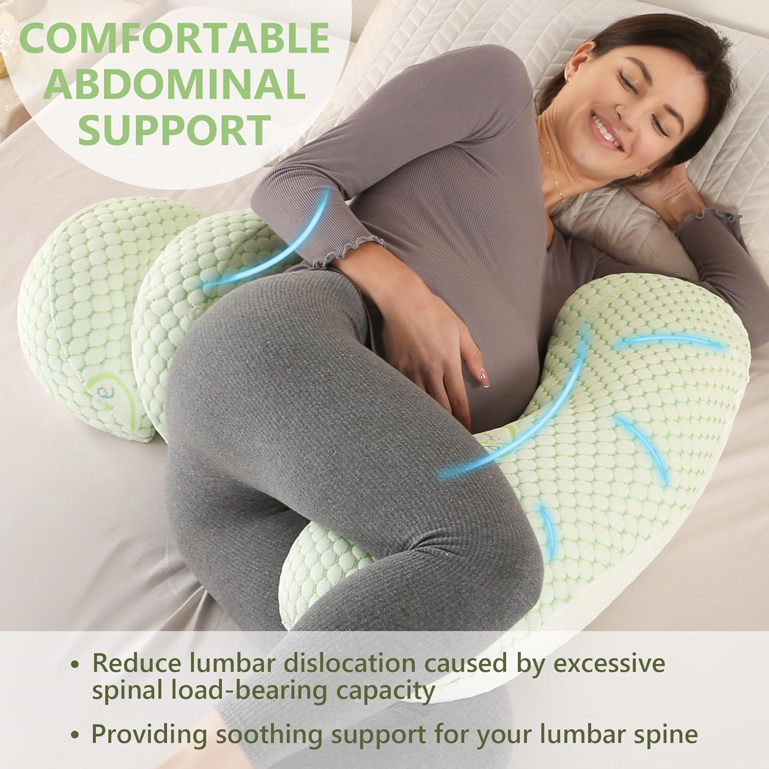 WQU Pregnancy Pillow with Adjustable Air Mesh Cover