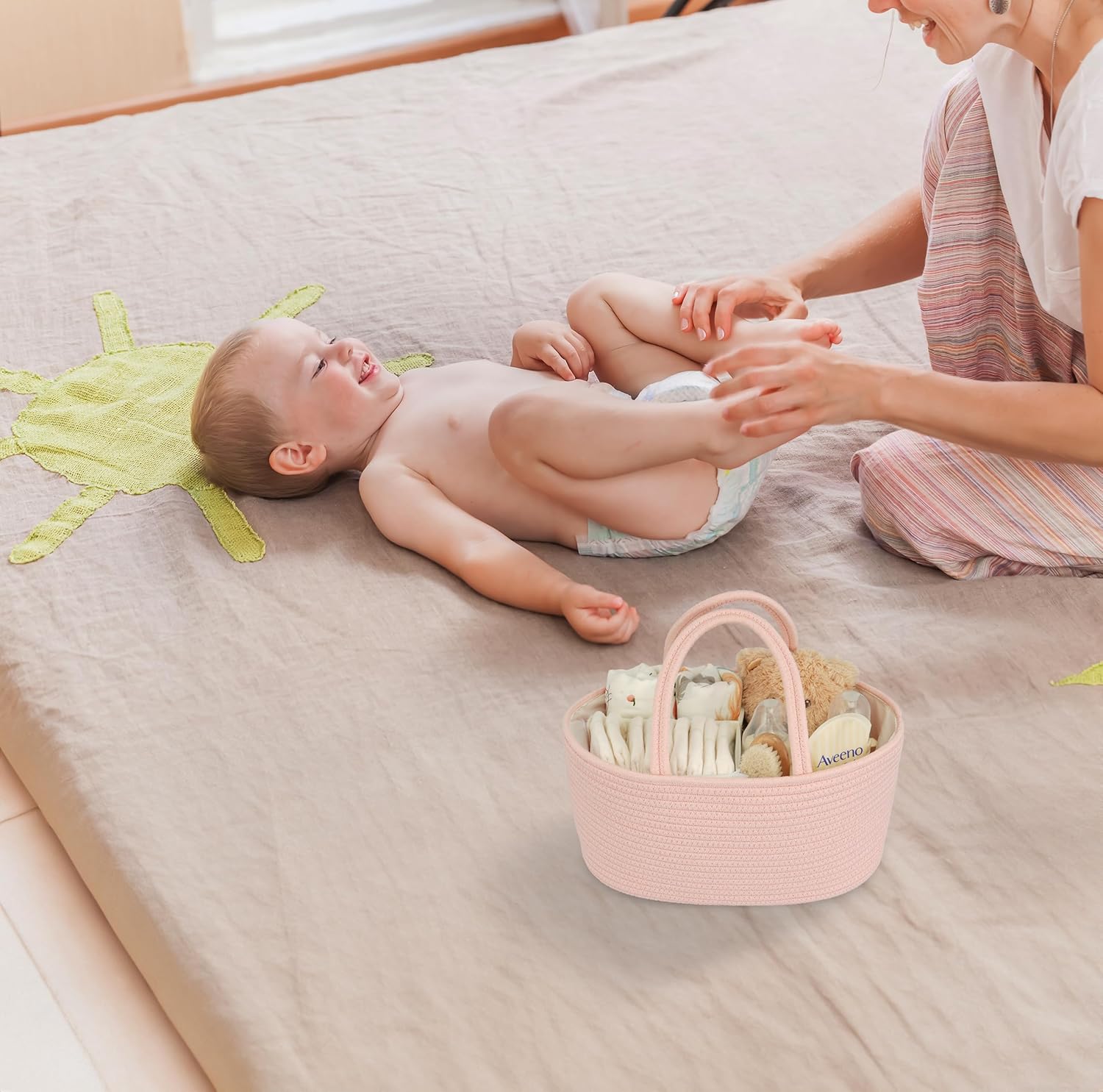 JUNBOLE Diaper Caddy Organizer Cotton Rope Portable Baby Basket