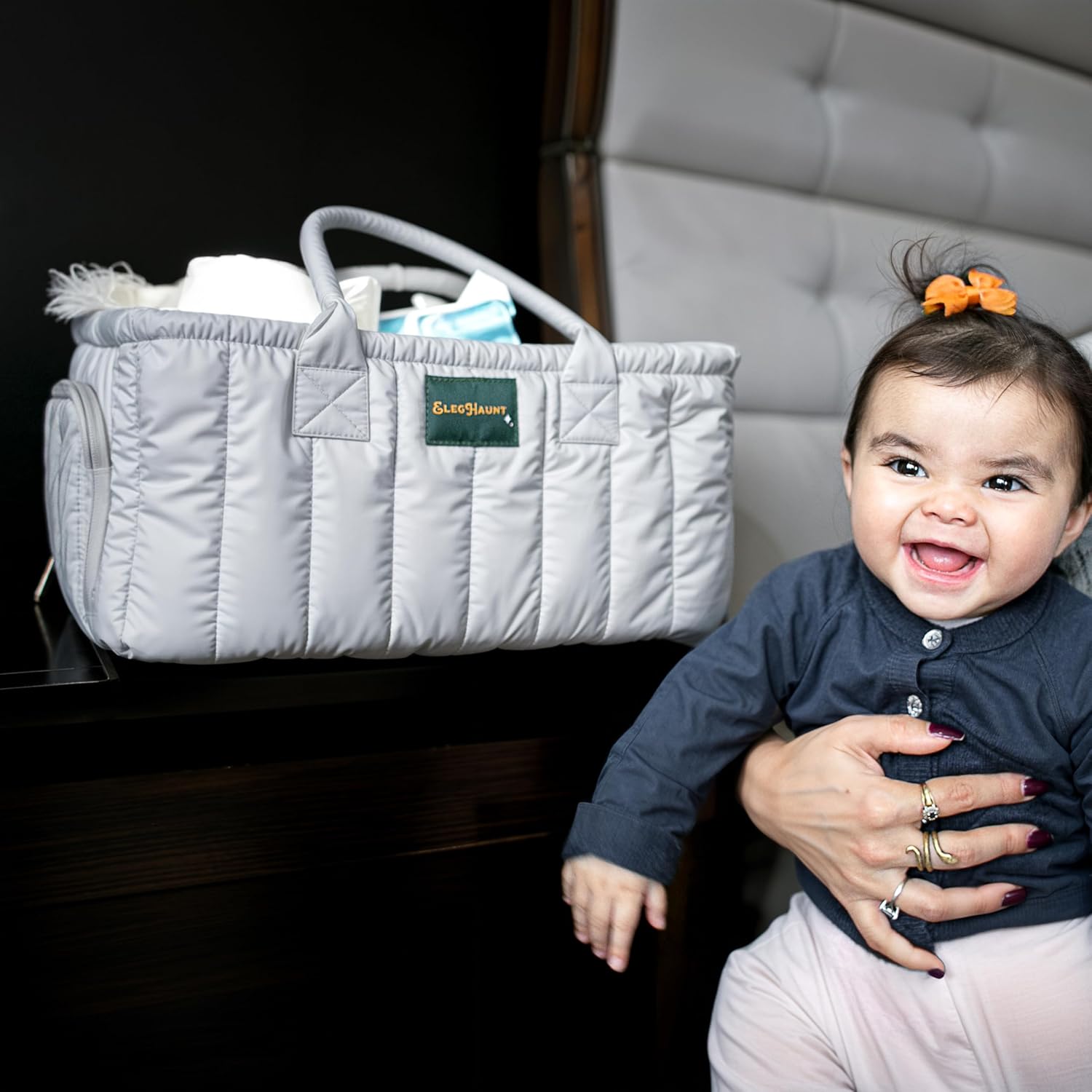 Large Diaper Caddy Organizer with Handle Gray 1