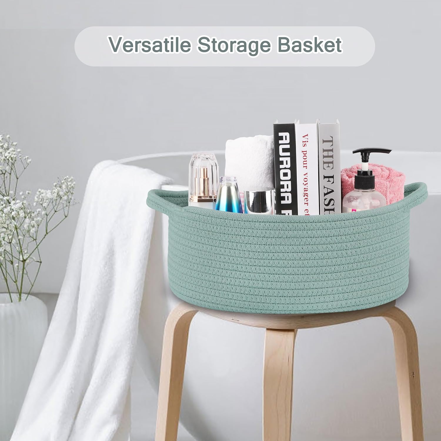 COMSE Large Diaper Caddy with Woven Basket and Gift Bag