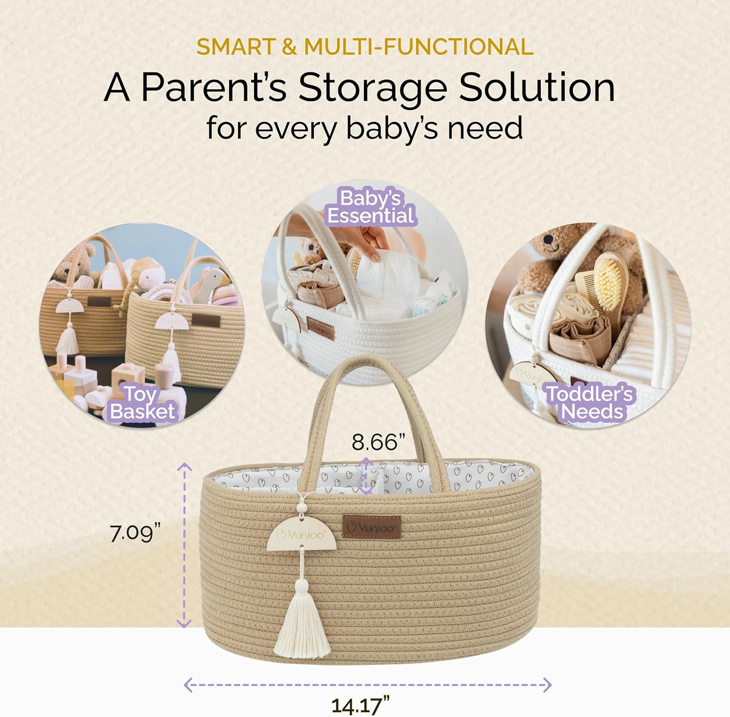 Yunioo Diaper Caddy Organizer Cream