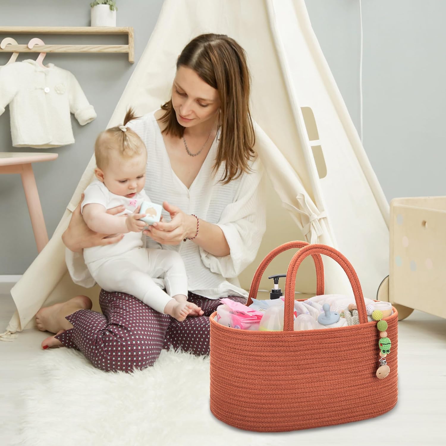 COMSE Large Diaper Caddy with Handles and Dividers