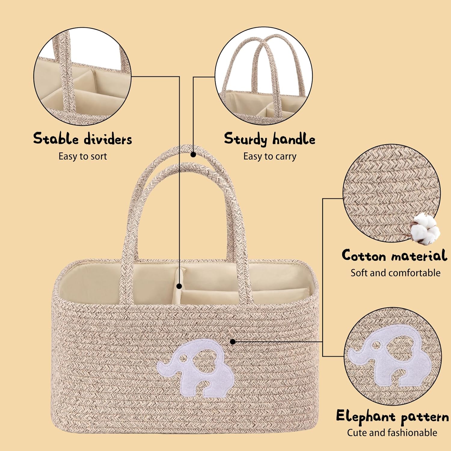 OIAHOMY Diaper Caddy Organizer - Brown Portable Baby Basket with Handles