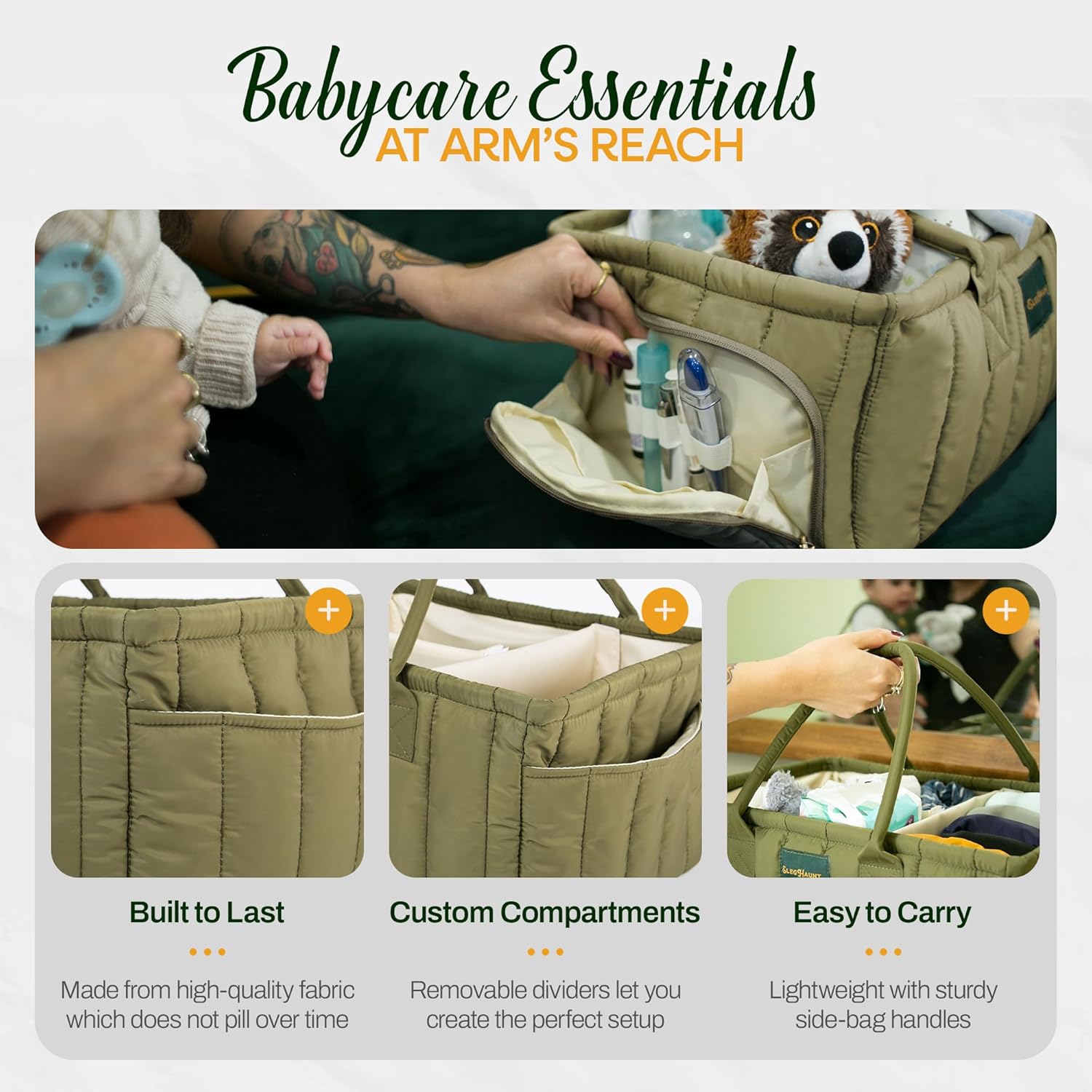 Large Diaper Caddy Organizer with Handle - Deep Olive Green