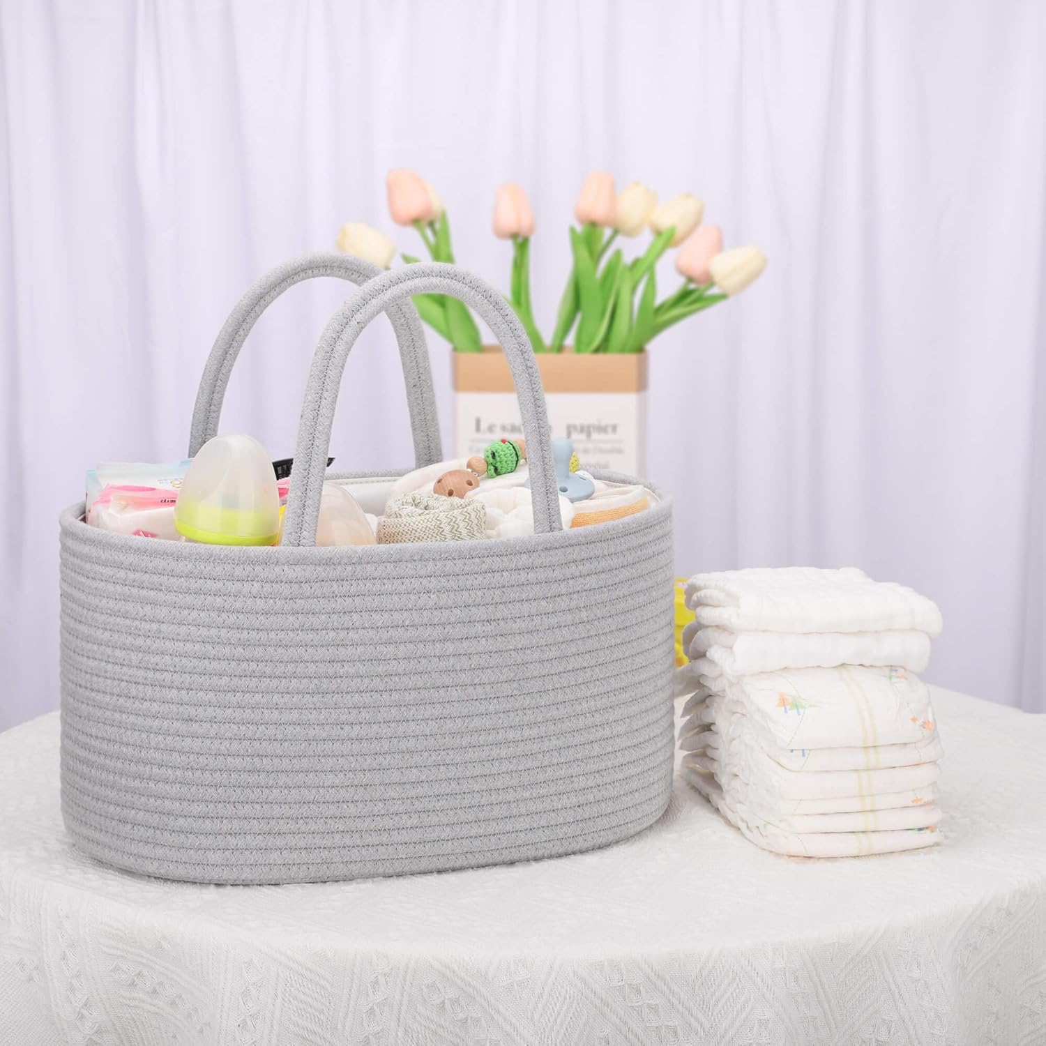 COMSE Large Diaper Caddy Organizer with T Dividers and Gift Bag
