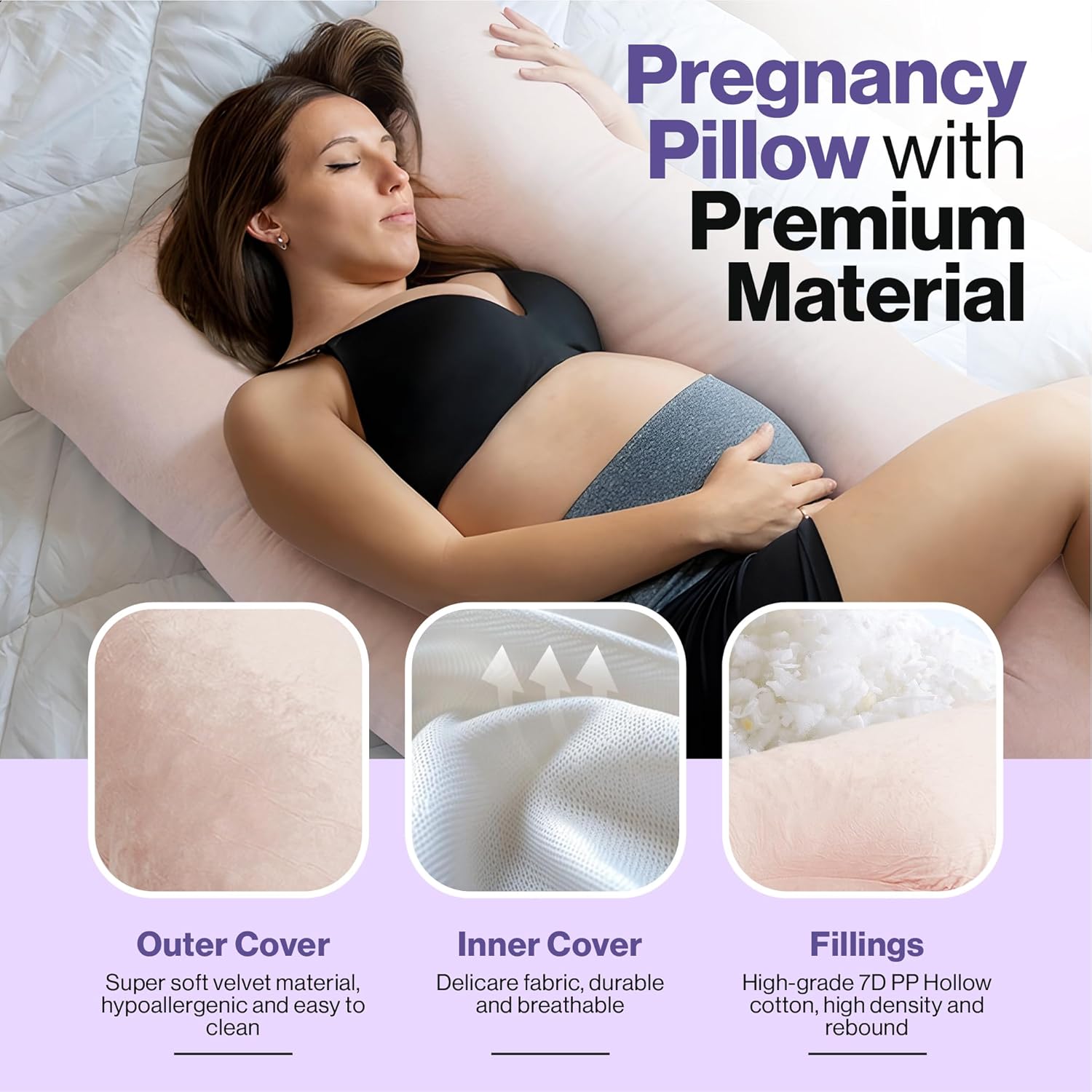 COMFYDEL Memory Foam Pregnancy Pillow - U-Shaped Full Body Support