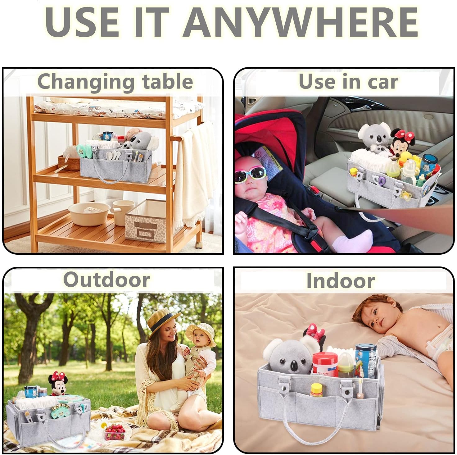 XUANGUO Baby Diaper Caddy Organizer with Handle - Grey