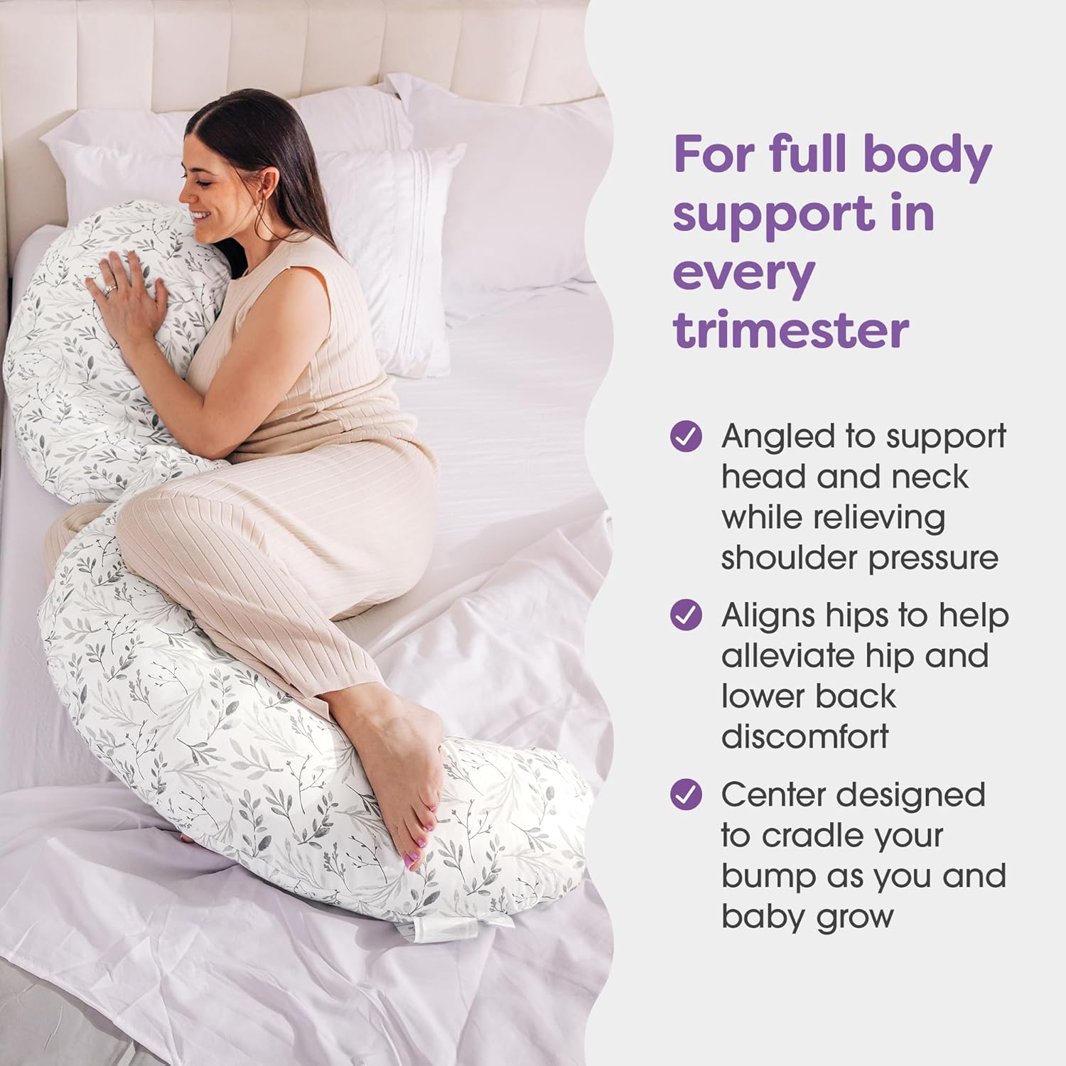 Boppy Total Body Pregnancy Pillow - Gray Scattered Leaves