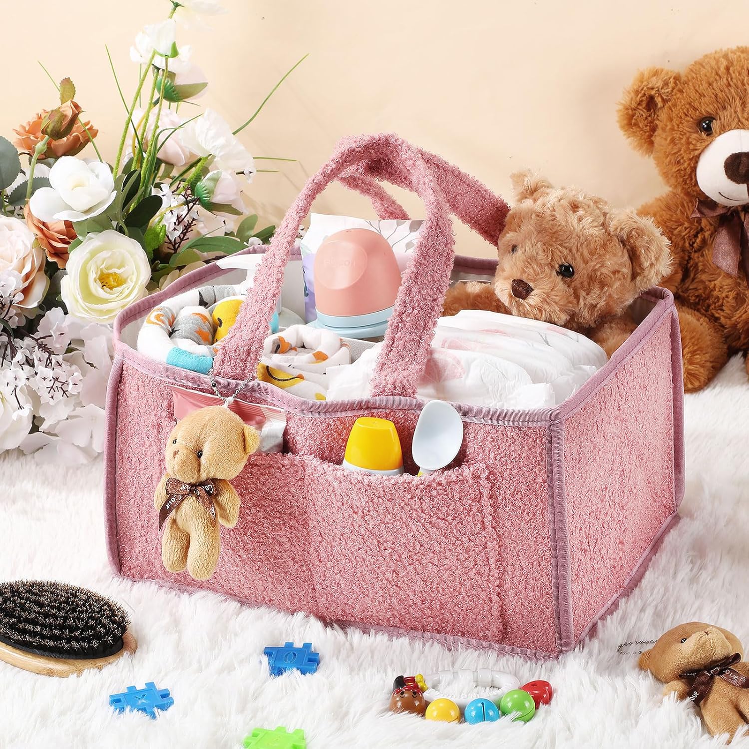 Teenyyou 2 Pcs Diaper Caddy Organizer Set with Doll Ornament