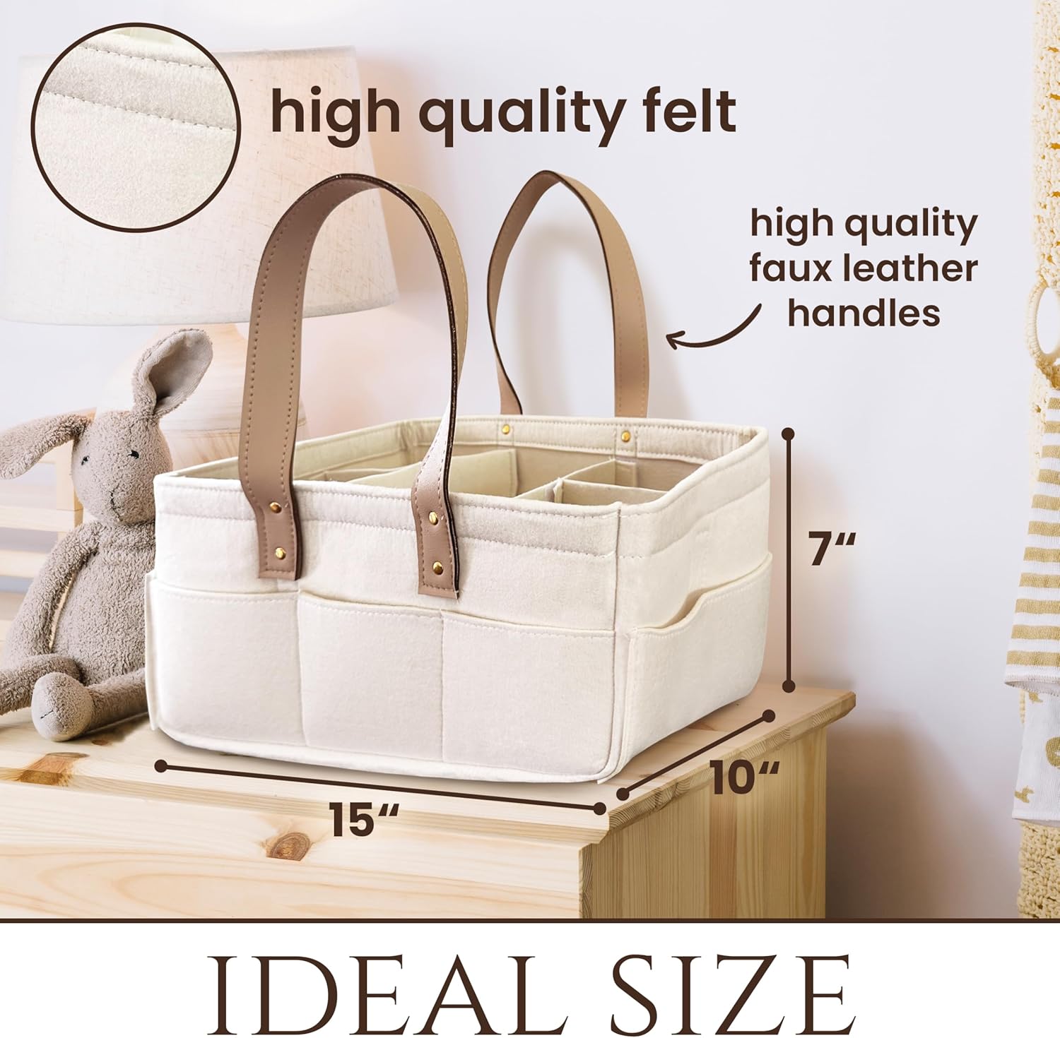 Diaper Caddy with Leather Handle Adjustable Storage