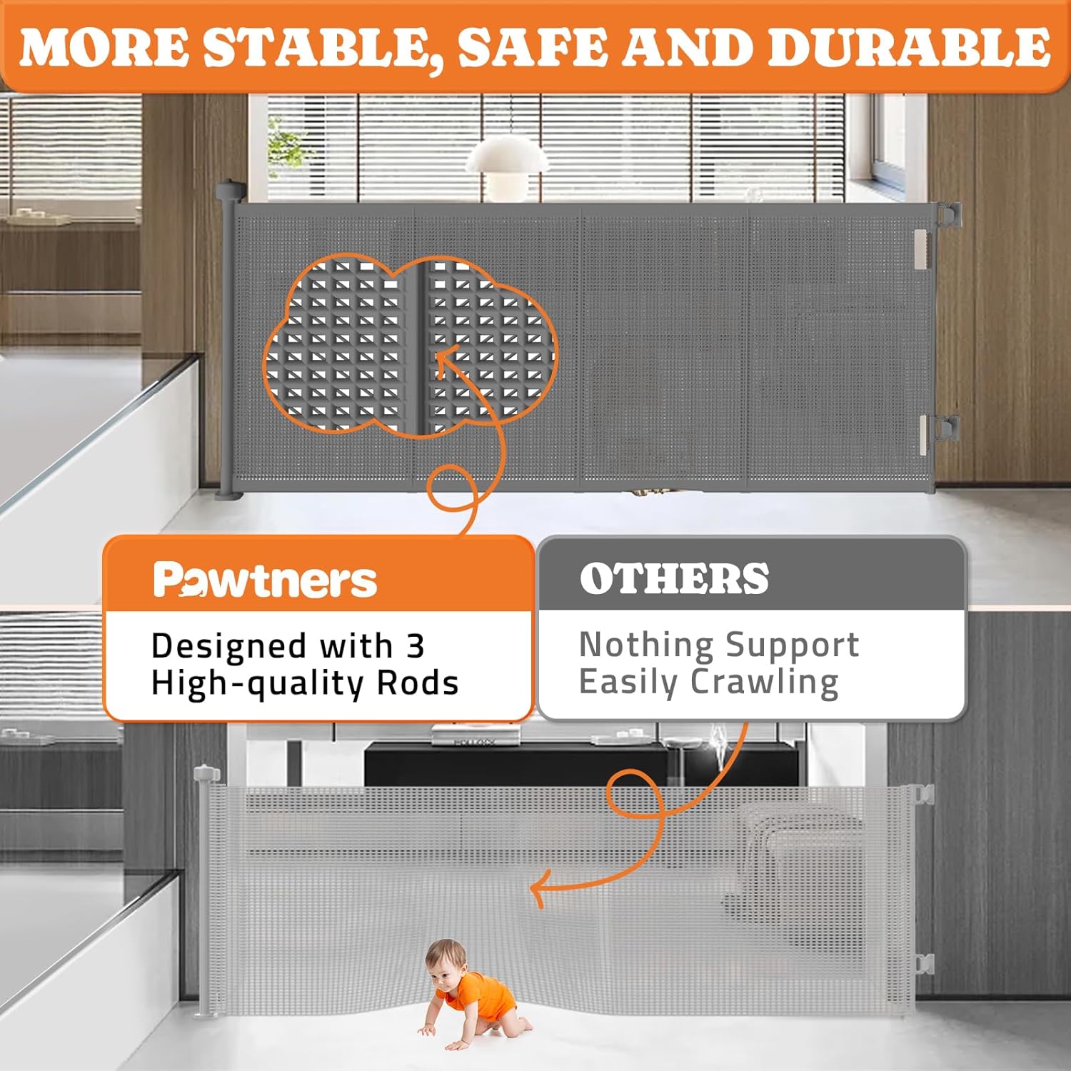 Pawtners 71 Retractable Baby Gate - Grey 1