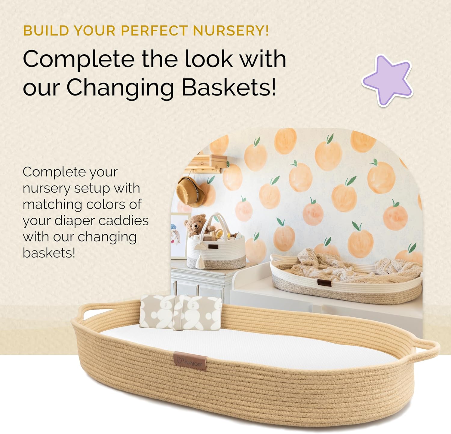 Yunioo Diaper Caddy Organizer Cream