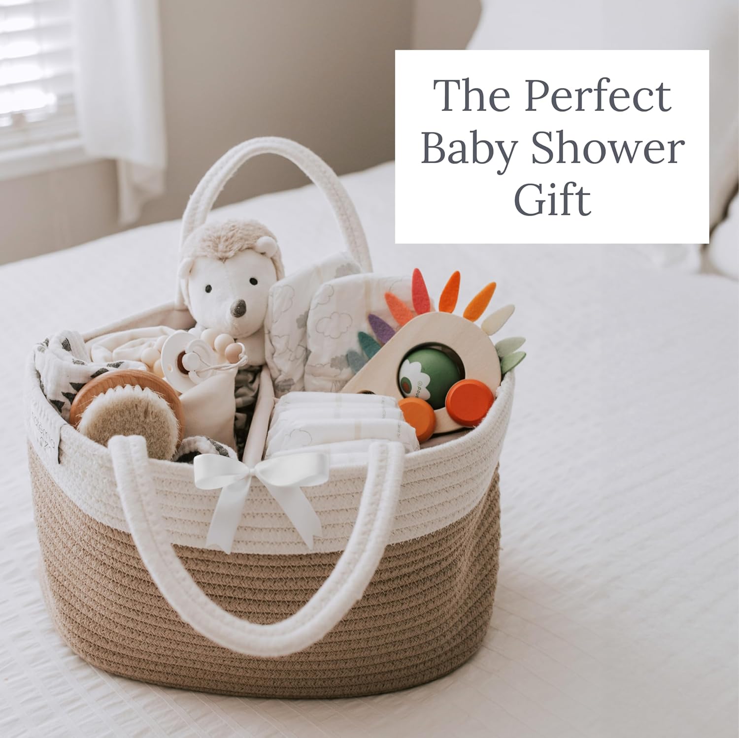 Natemia Premium Diaper Caddy Organizer Beige Stripe