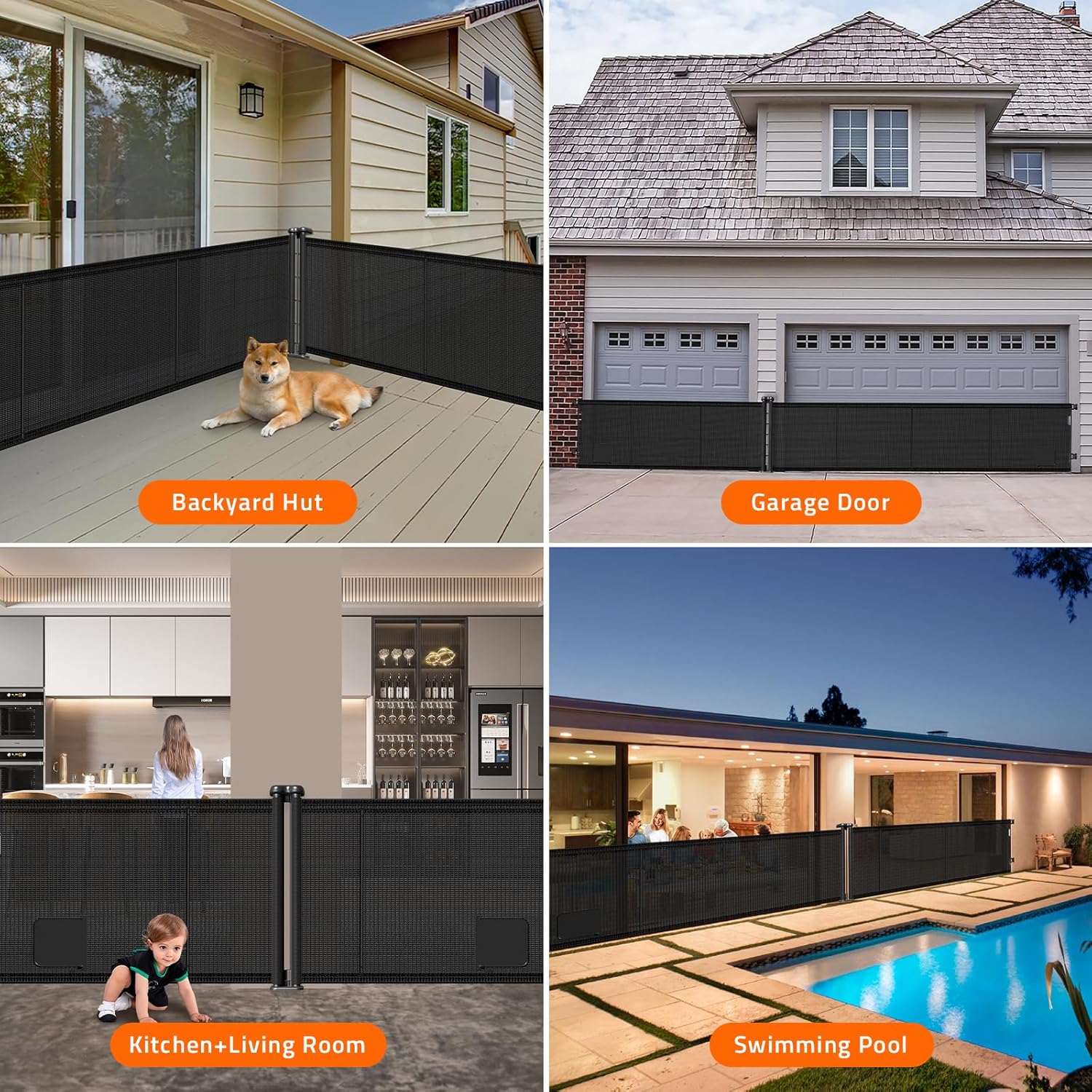 Pawtners 2-in-1 Retractable Baby Gates - Black