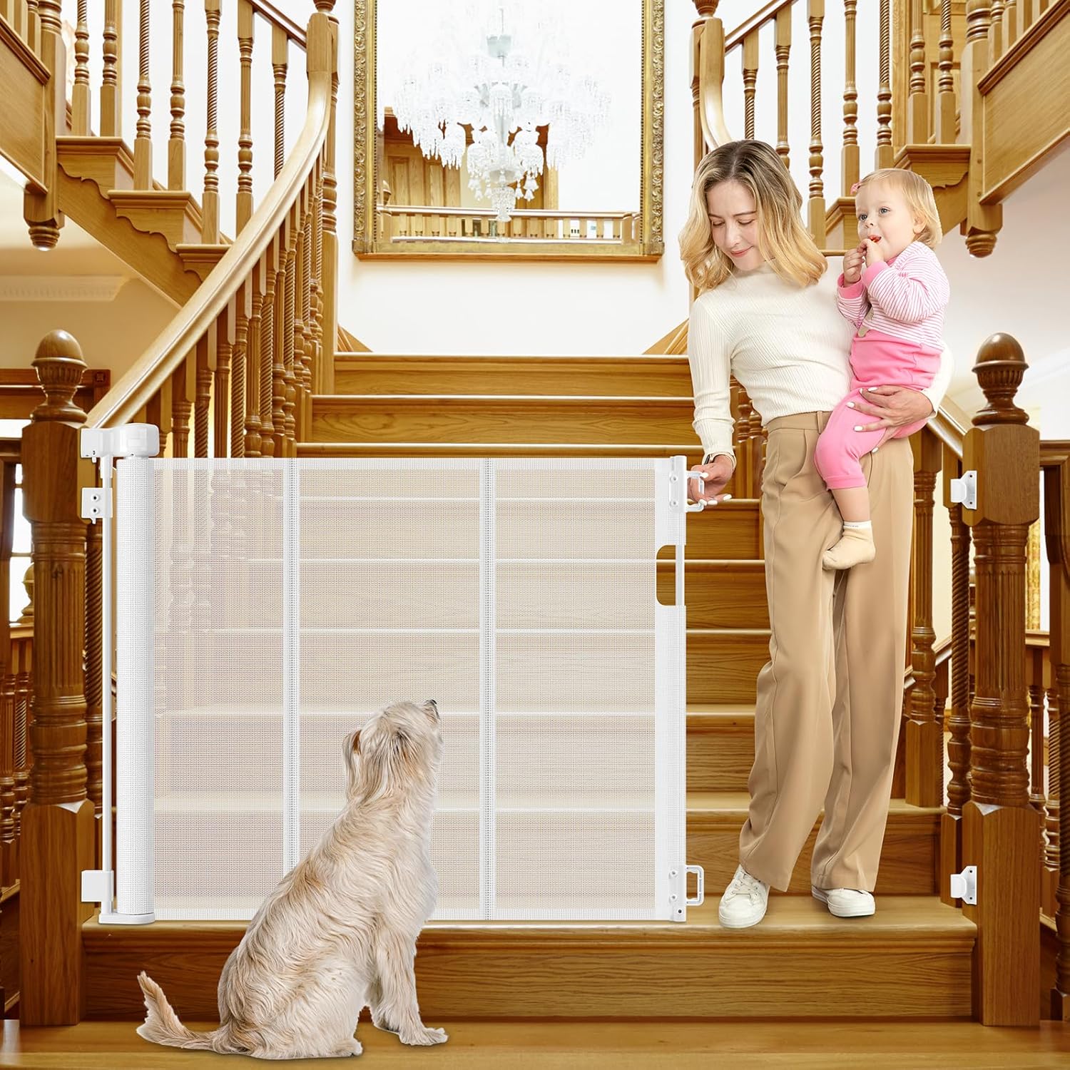 Reinforced Retractable Baby Gate for Stairs 55 Inch