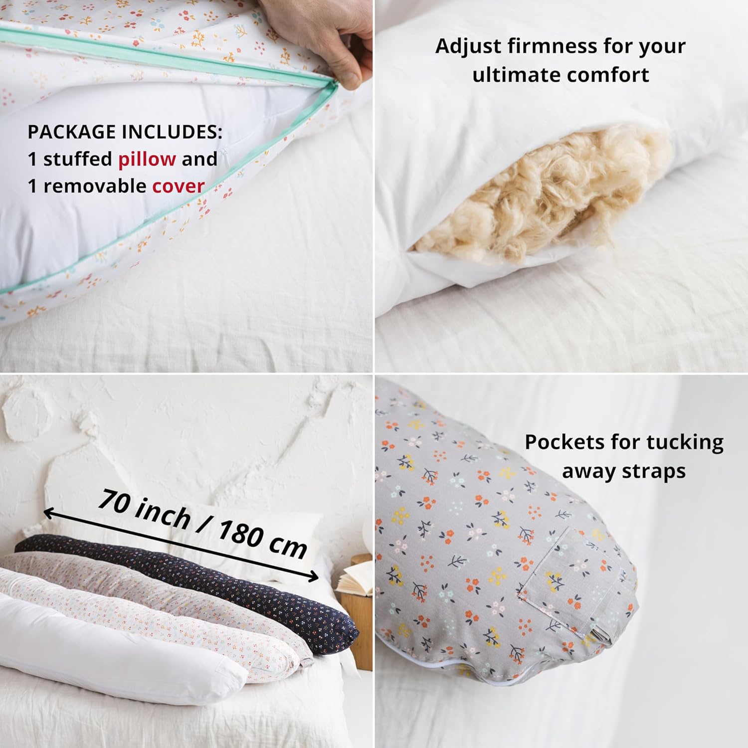 MINICAMP Organic Cotton Pregnancy Pillow with Kapok Filling