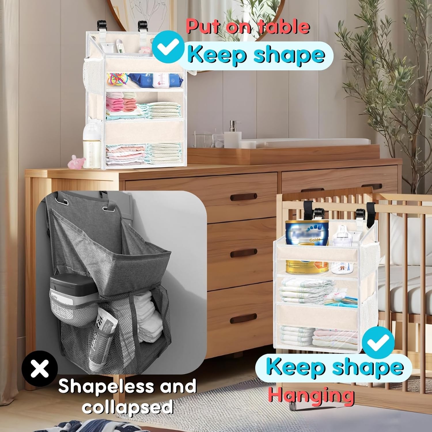 Ofiray-home Hanging Diaper Caddy 2-Tier with Mesh Pockets