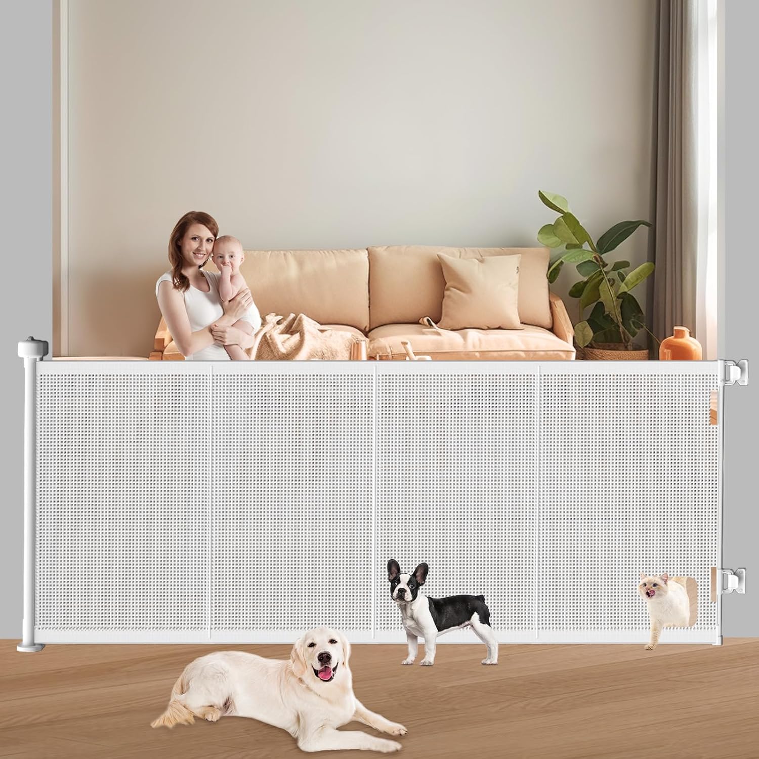 Pawtners Retractable Baby Gate with Cat Door - Extra Wide 71