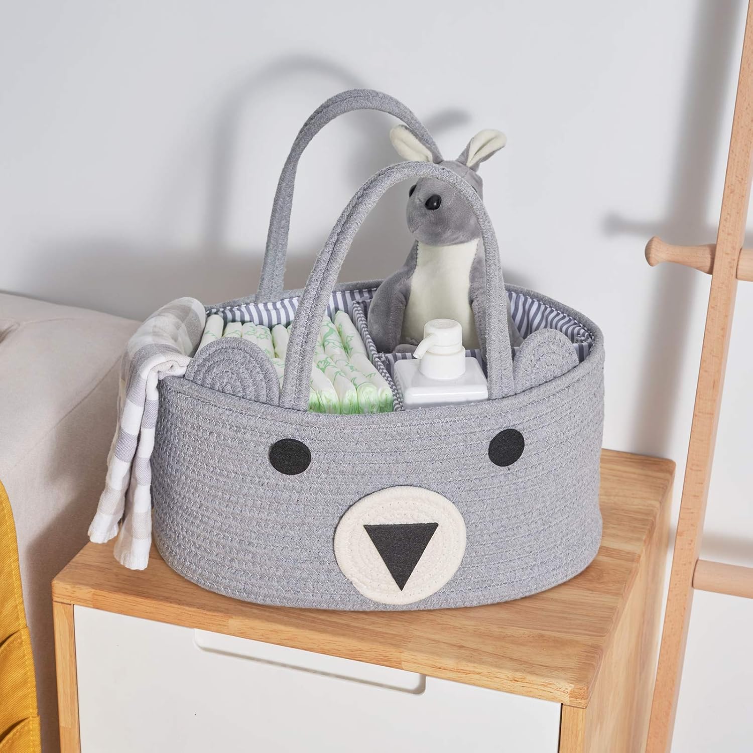 InfiBay Baby Diaper Caddy Organizer Large Bear Cotton Rope