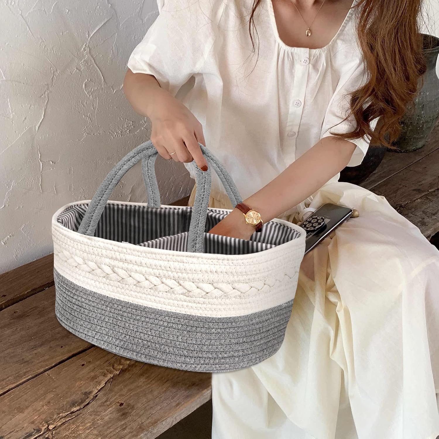 Maliton Cotton Rope Diaper Caddy - X-Large Nursery Organizer