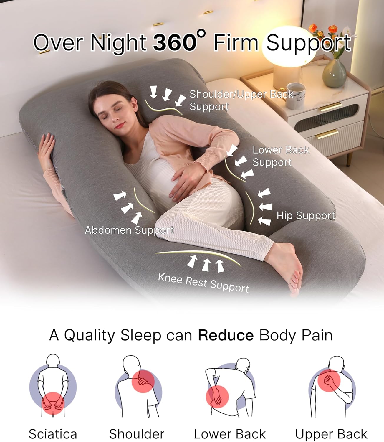ALLOPERA Pregnancy Pillow - Full Body Support with Cooling Cover