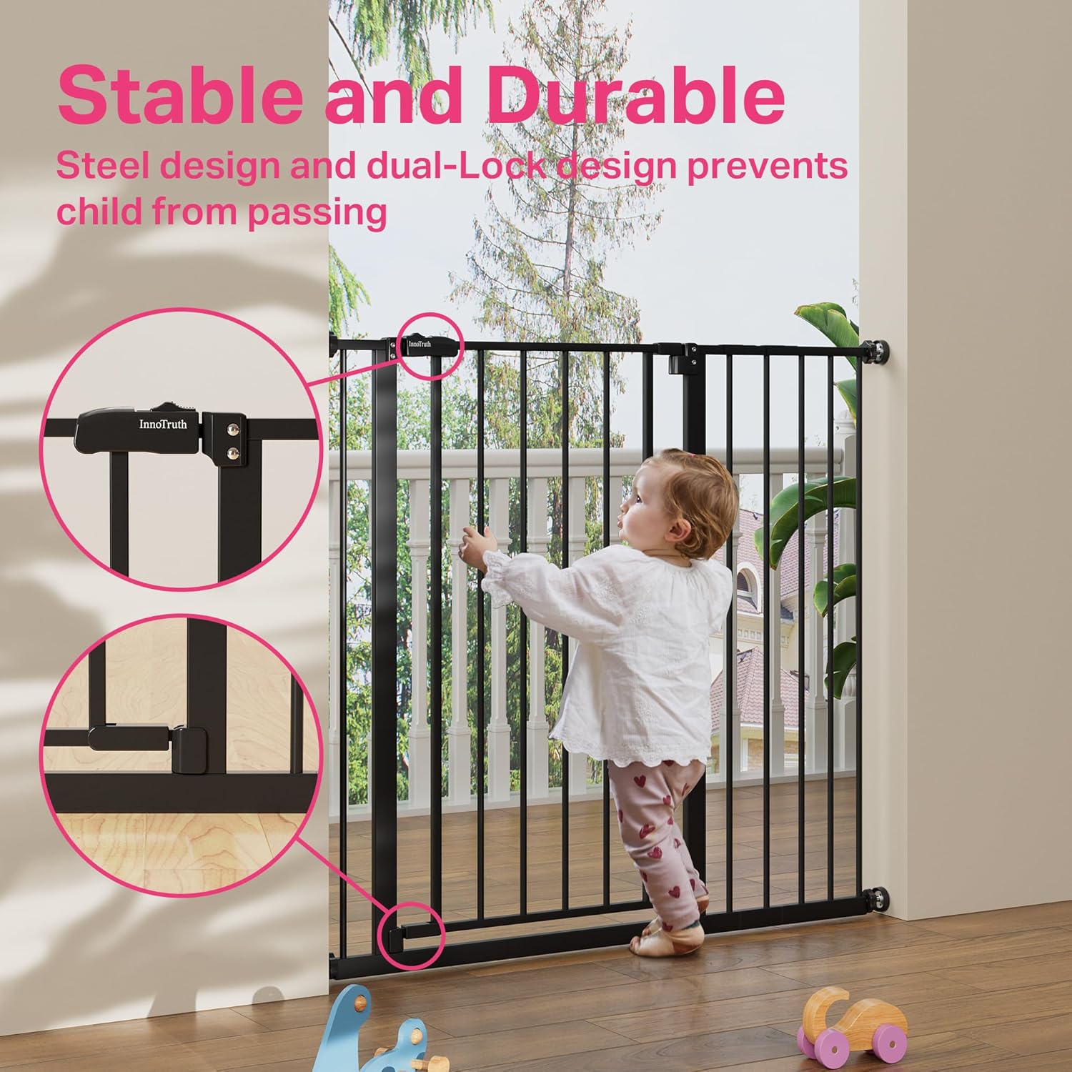 InnoTruth 36 Baby Gate for Stairs and Doorways Dual Lock Black