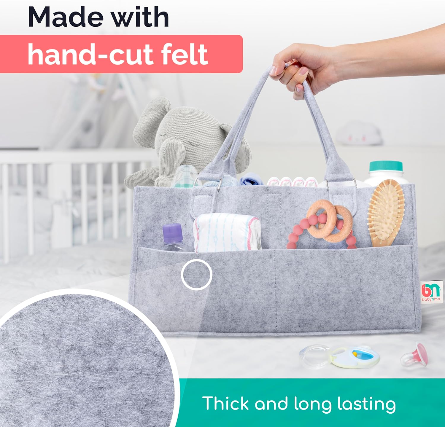 Babynma Felt Diaper Caddy - Extra Large Storage for Baby Toddler Supplies