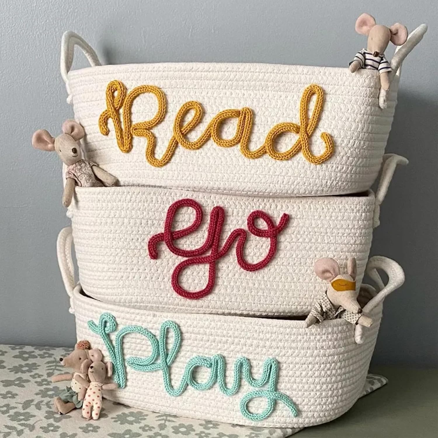 Personalized Baby Name Basket with Cotton Rope Design 1